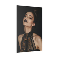 Dark Allure, Woman Portrait - Luxury Gold Themed Wall Art - Vertical Canvas - WA293