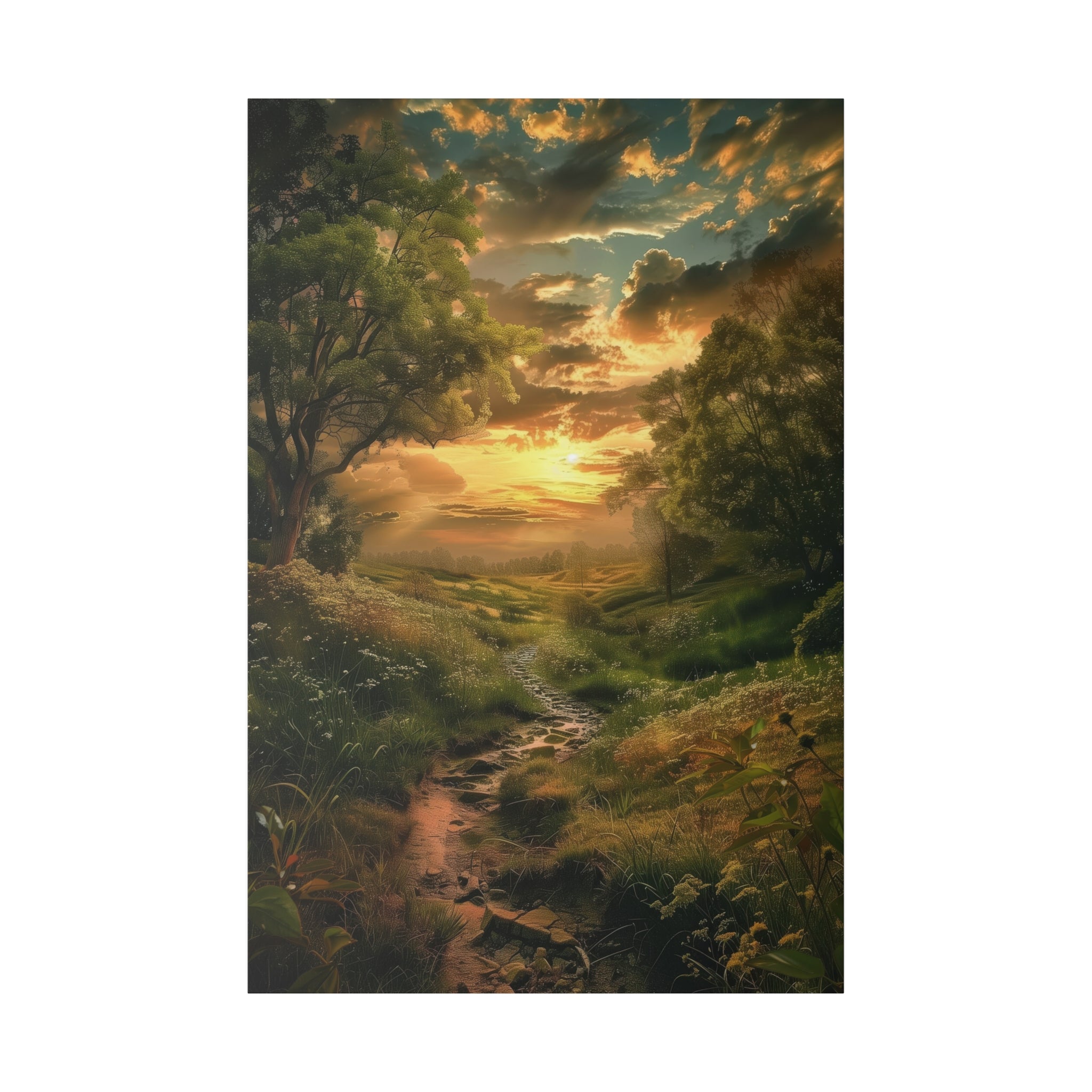 Golden Sunset Stream - Nature Wall Art - Vertical Canvas - WA326