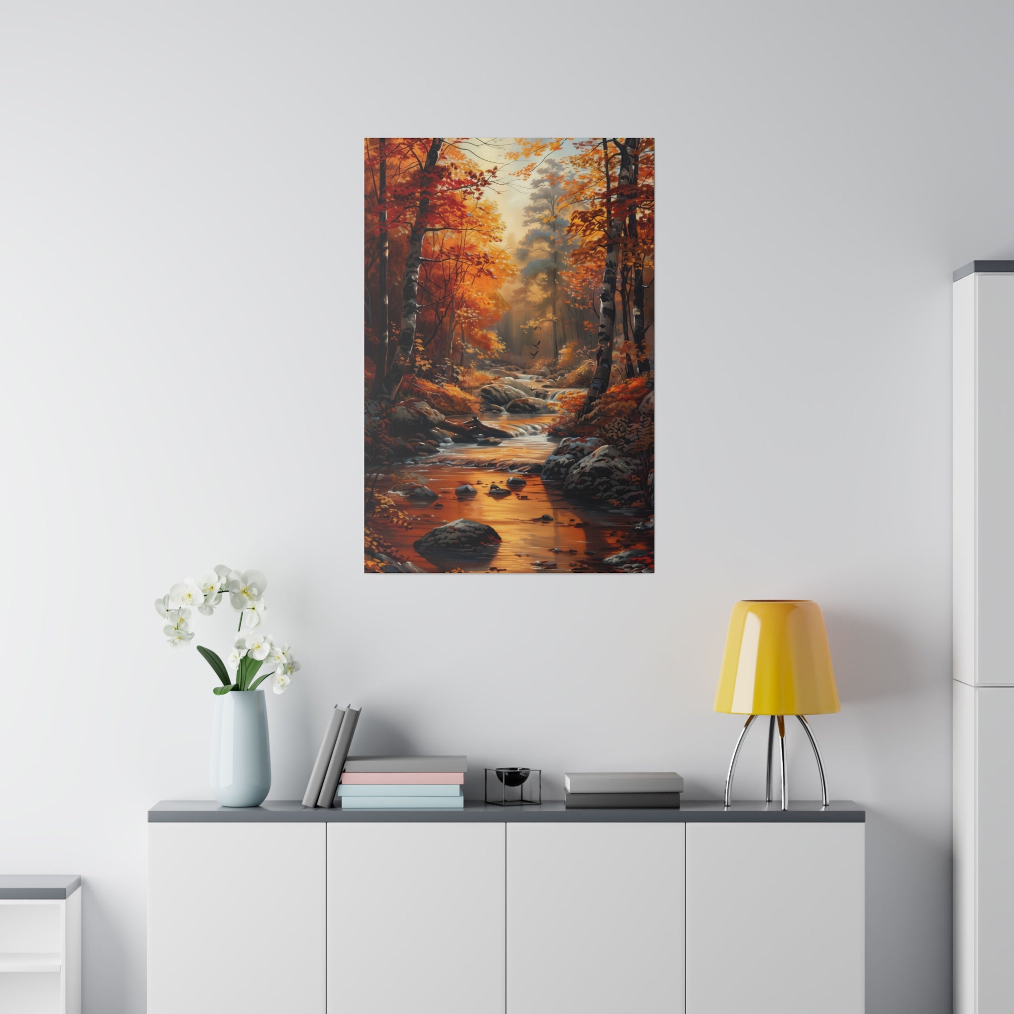 Serene Autumn Stream - Nature Wall Art - Vertical Canvas - WA313