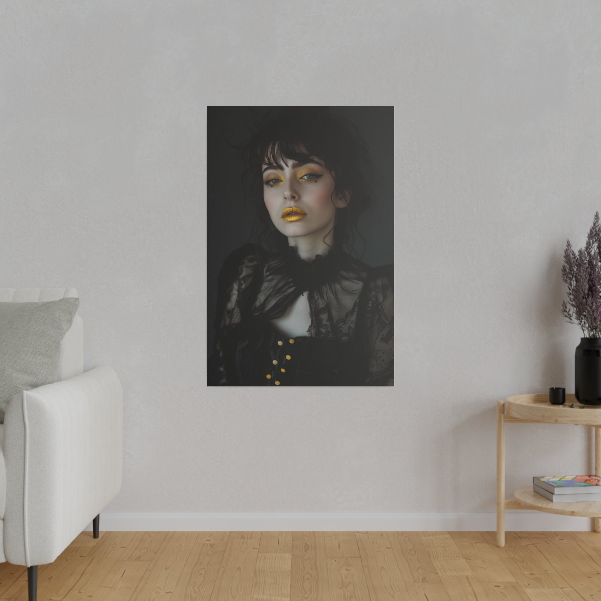 Enigmatic Glamour, Woman Portrait - Luxury Gold Themed Wall Art - Vertical Canvas - WA304