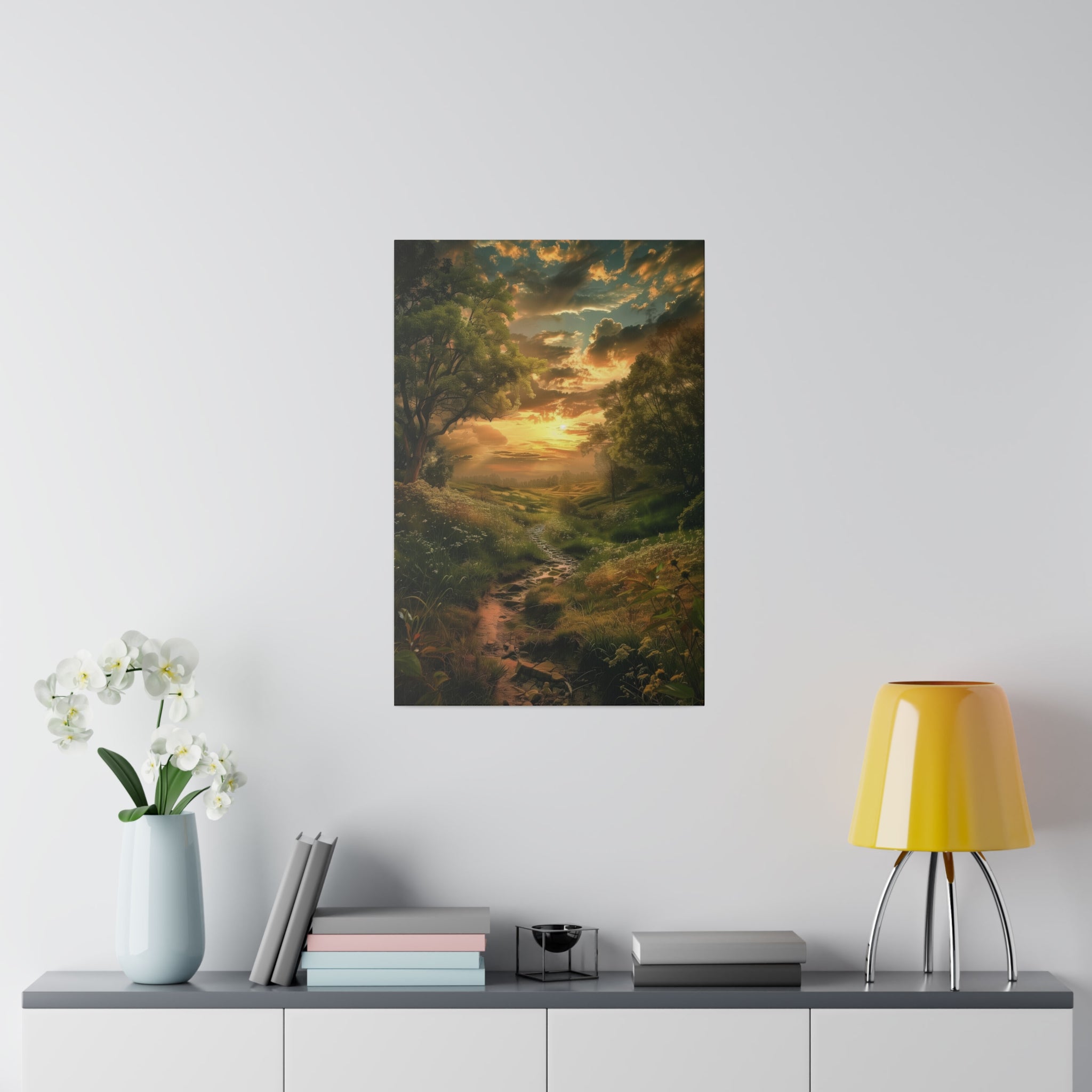 Golden Sunset Stream - Nature Wall Art - Vertical Canvas - WA326