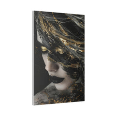 Dark Mystery, Woman Portrait - Luxury Gold Themed Wall Art - Vertical Canvas - WA303