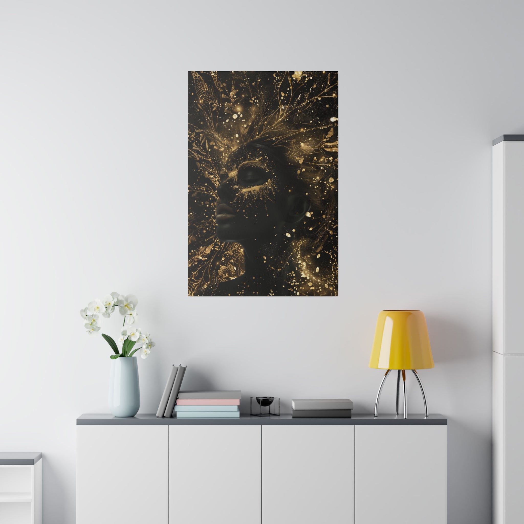 Golden Lifeforce, Woman Portrait - Luxury Gold Themed Wall Art - Vertical Canvas - WA311