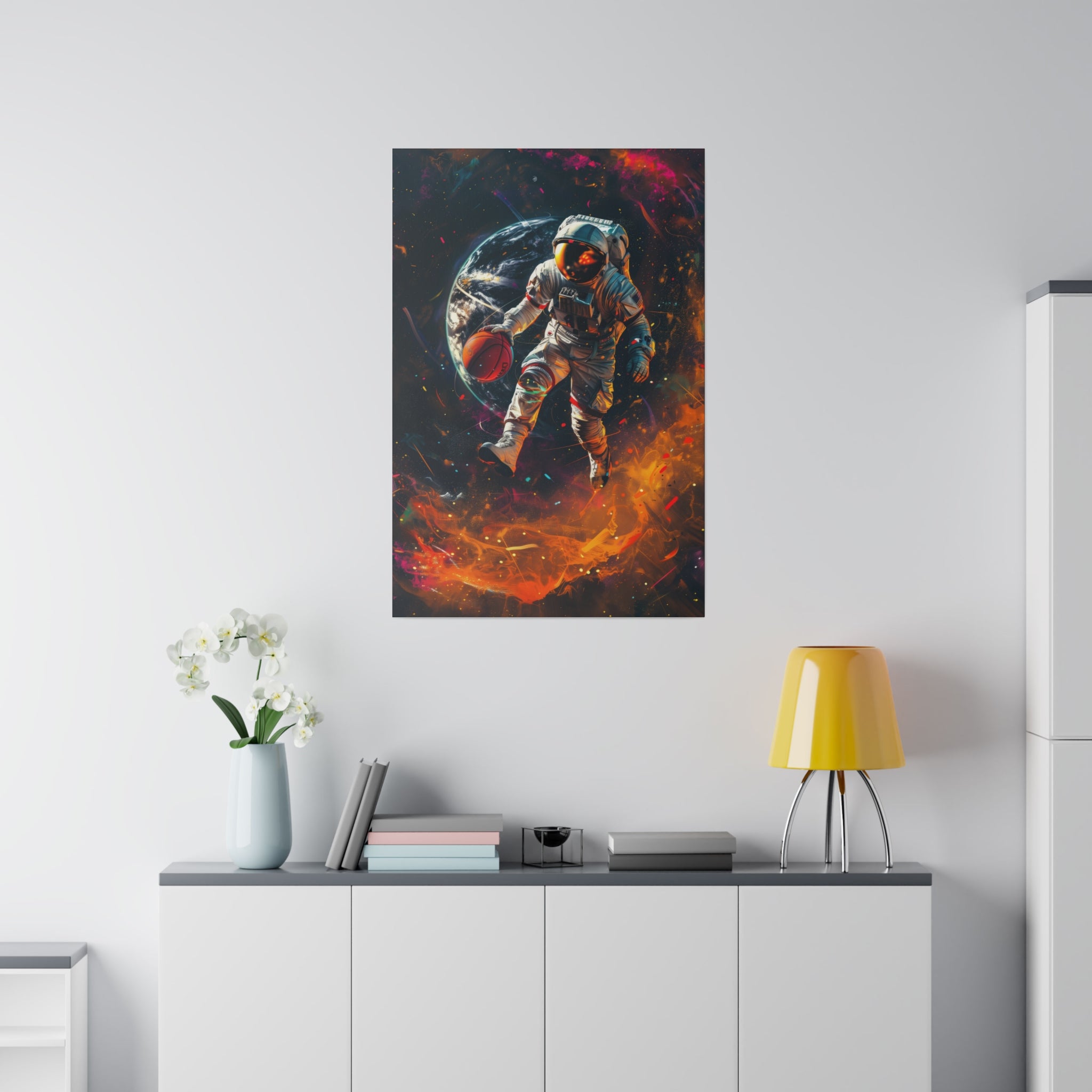 Basketball Player in Space Wall Art - Vertical Canvas - WA117