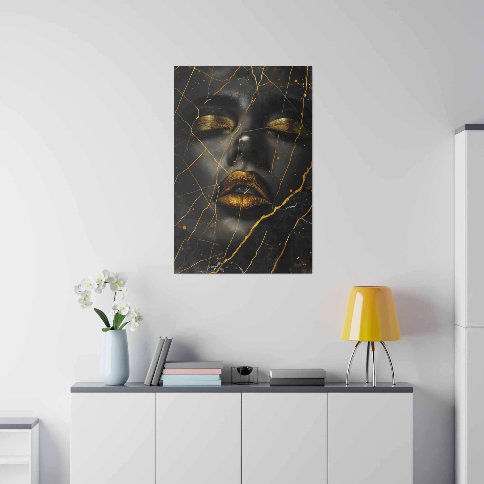 Shattered Gold, Woman Portrait - Luxury Gold Themed Wall Art - Vertical Canvas - WA307