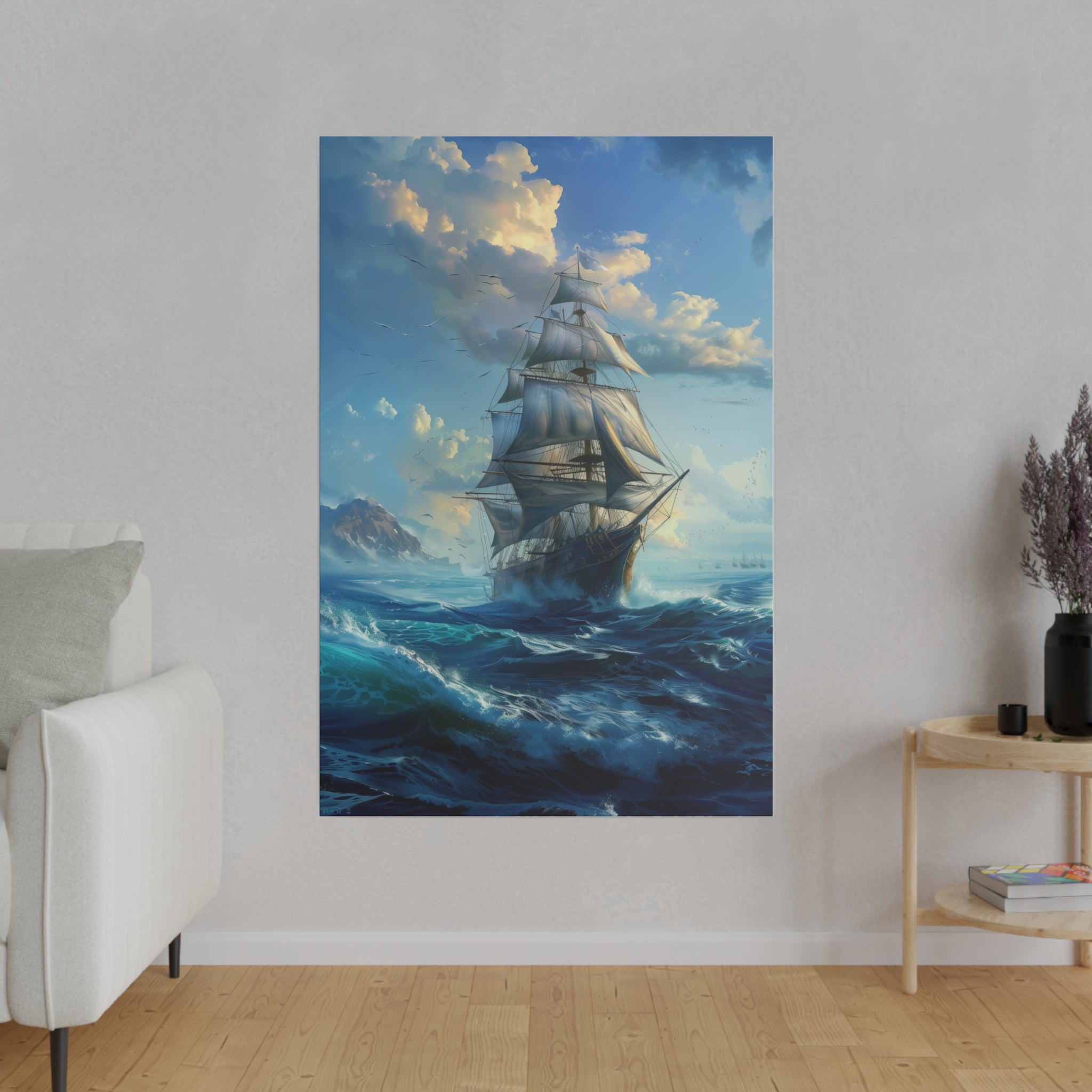 Ship on the Ocean Wall Art - Vertical Canvas - WA99