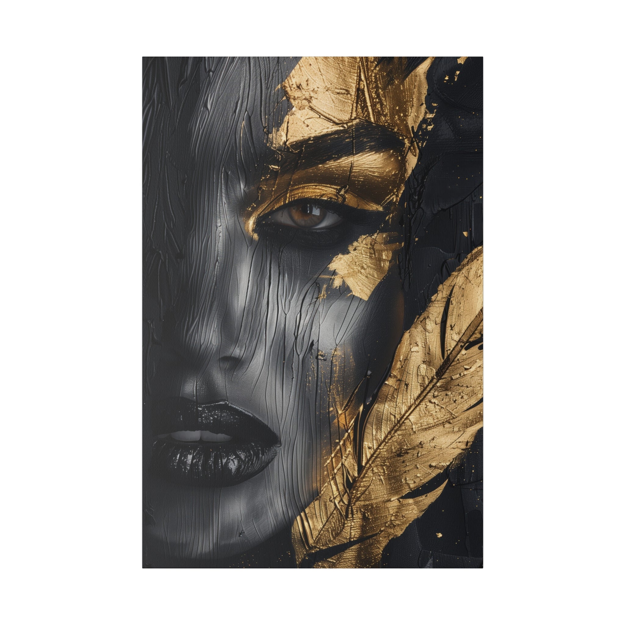 Painted Beauty, Woman Portrait - Luxury Gold Themed Wall Art - Vertical Canvas - WA296