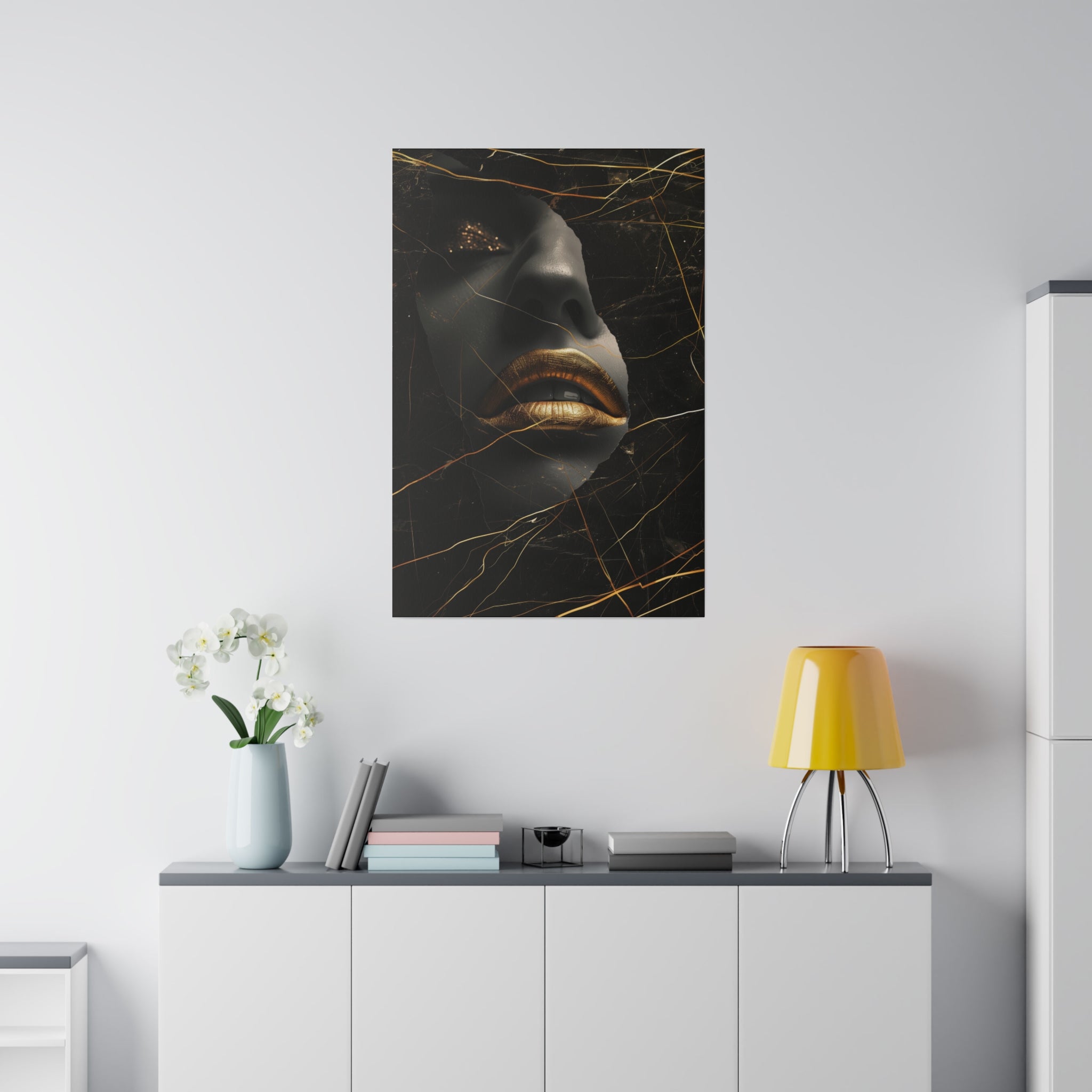 Gilded Fractures, Woman Portrait - Luxury Gold Themed Wall Art - Vertical Canvas - WA308