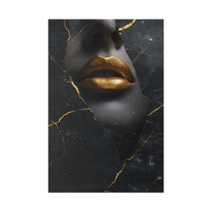 Lips of Gold, Woman Portrait - Luxury Gold Themed Wall Art - Vertical Canvas - WA309