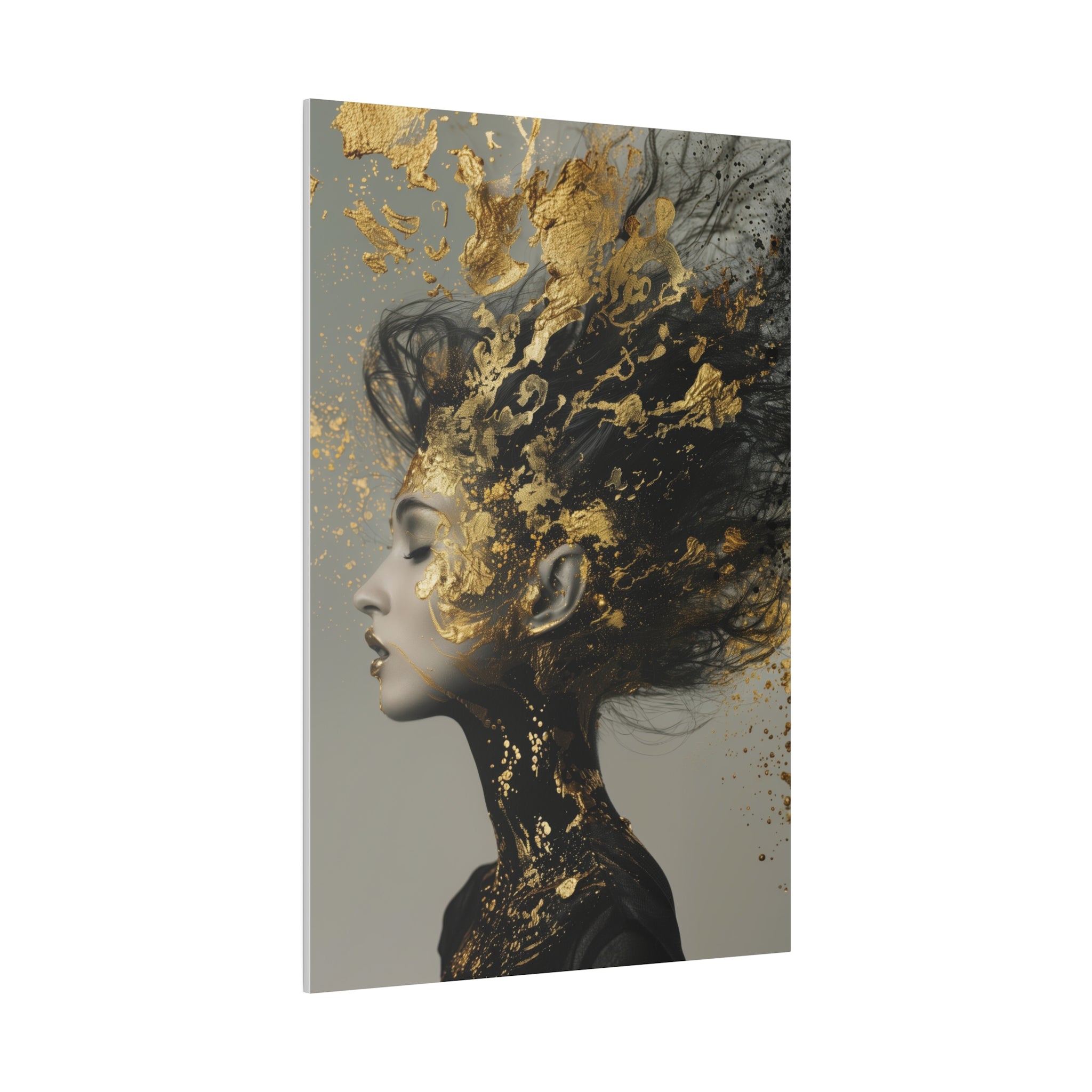 Radiant Muse, Woman Portrait - Luxury Gold Themed Wall Art - Vertical Canvas - WA302