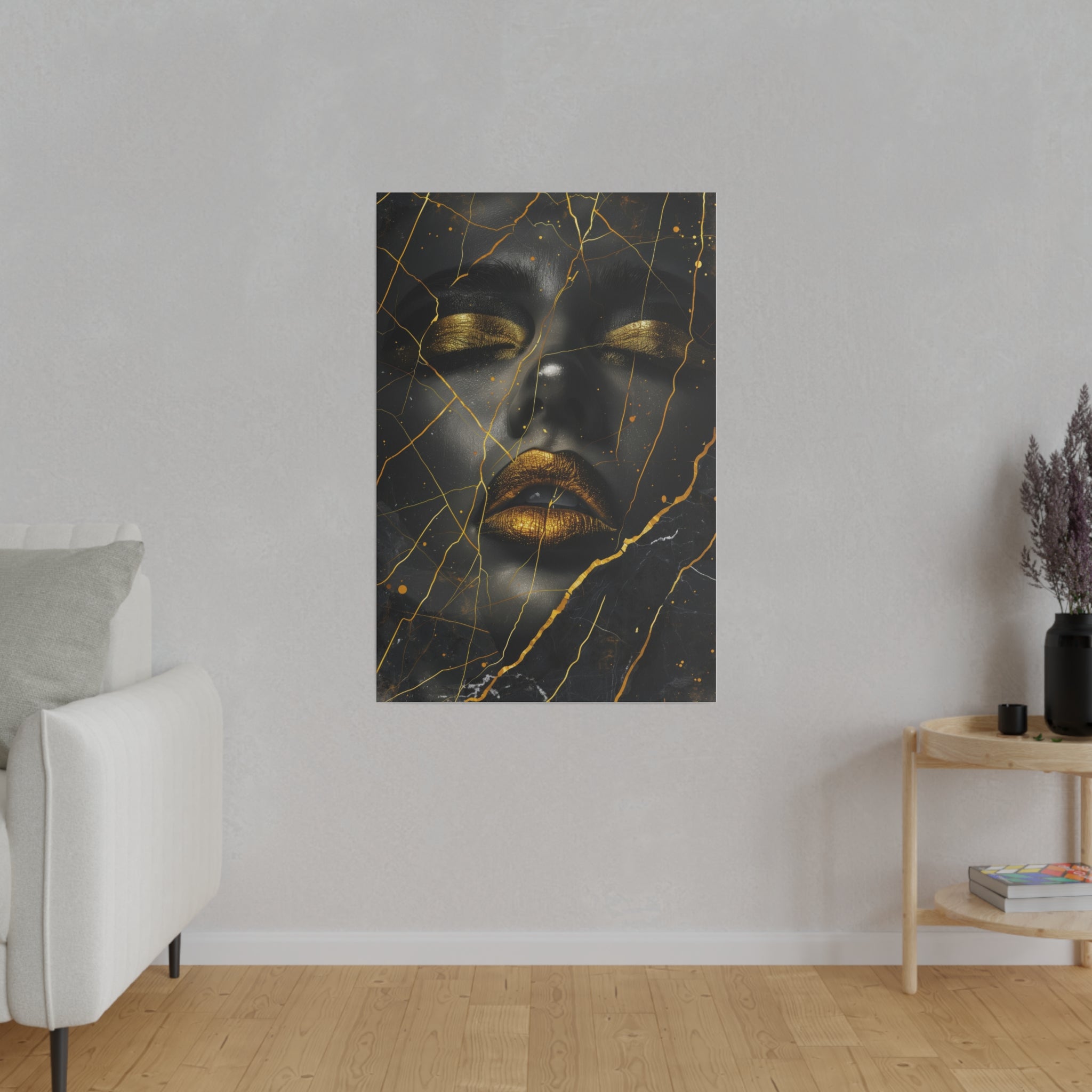 Shattered Gold, Woman Portrait - Luxury Gold Themed Wall Art - Vertical Canvas - WA307