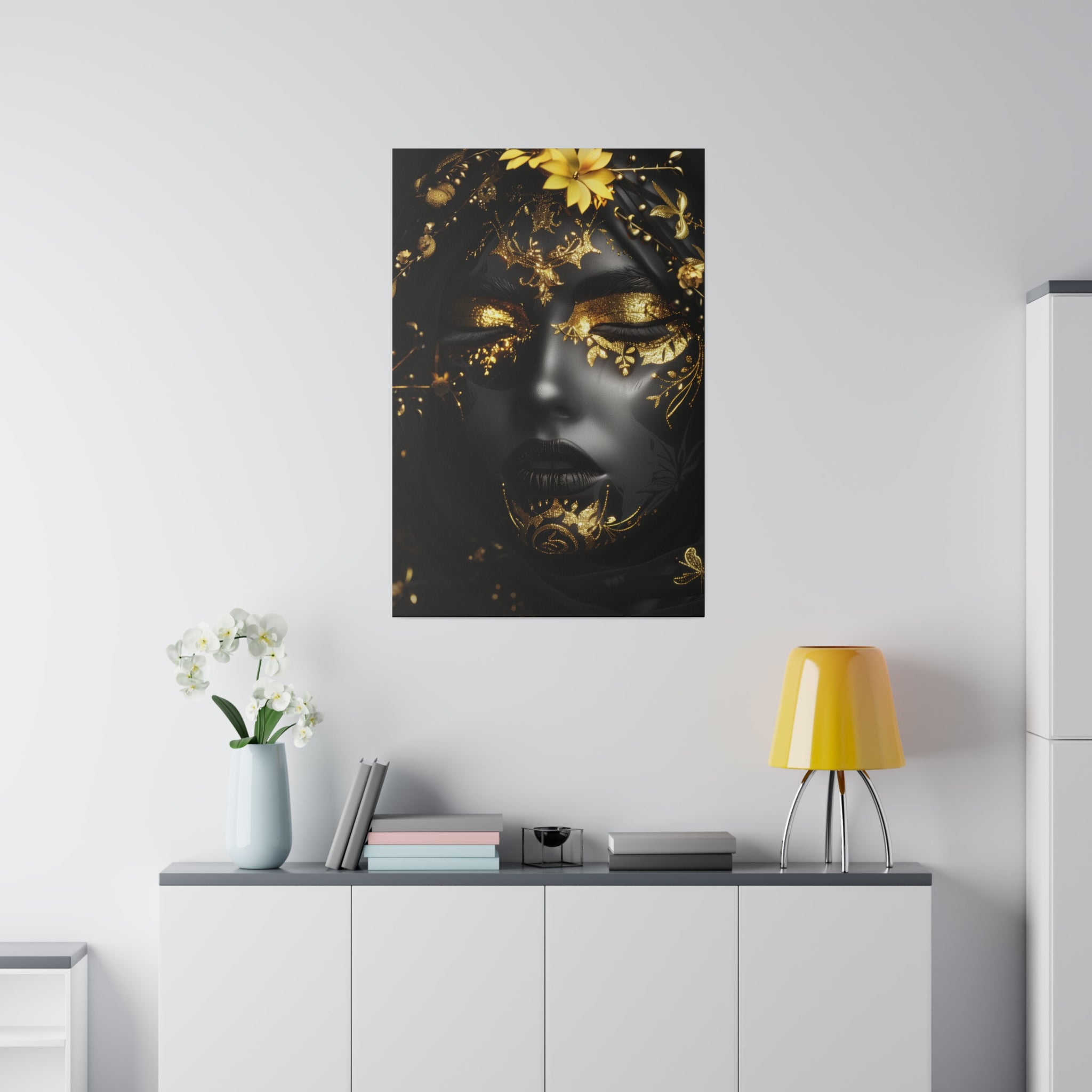 Golden Brilliance, Woman Portrait - Luxury Gold Themed Wall Art - Vertical Canvas - WA312