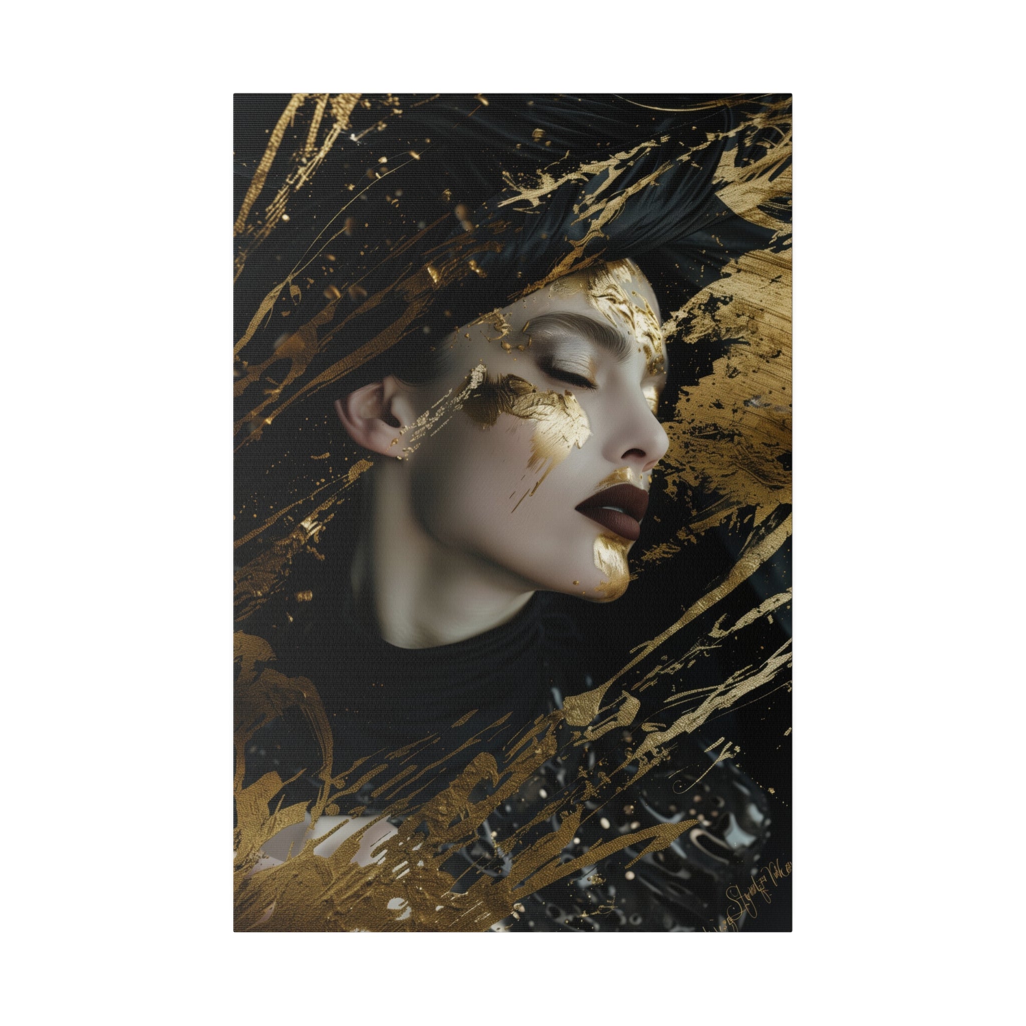 Graced by Gold, Woman Portrait - Luxury Gold Themed Wall Art - Vertical Canvas - WA298