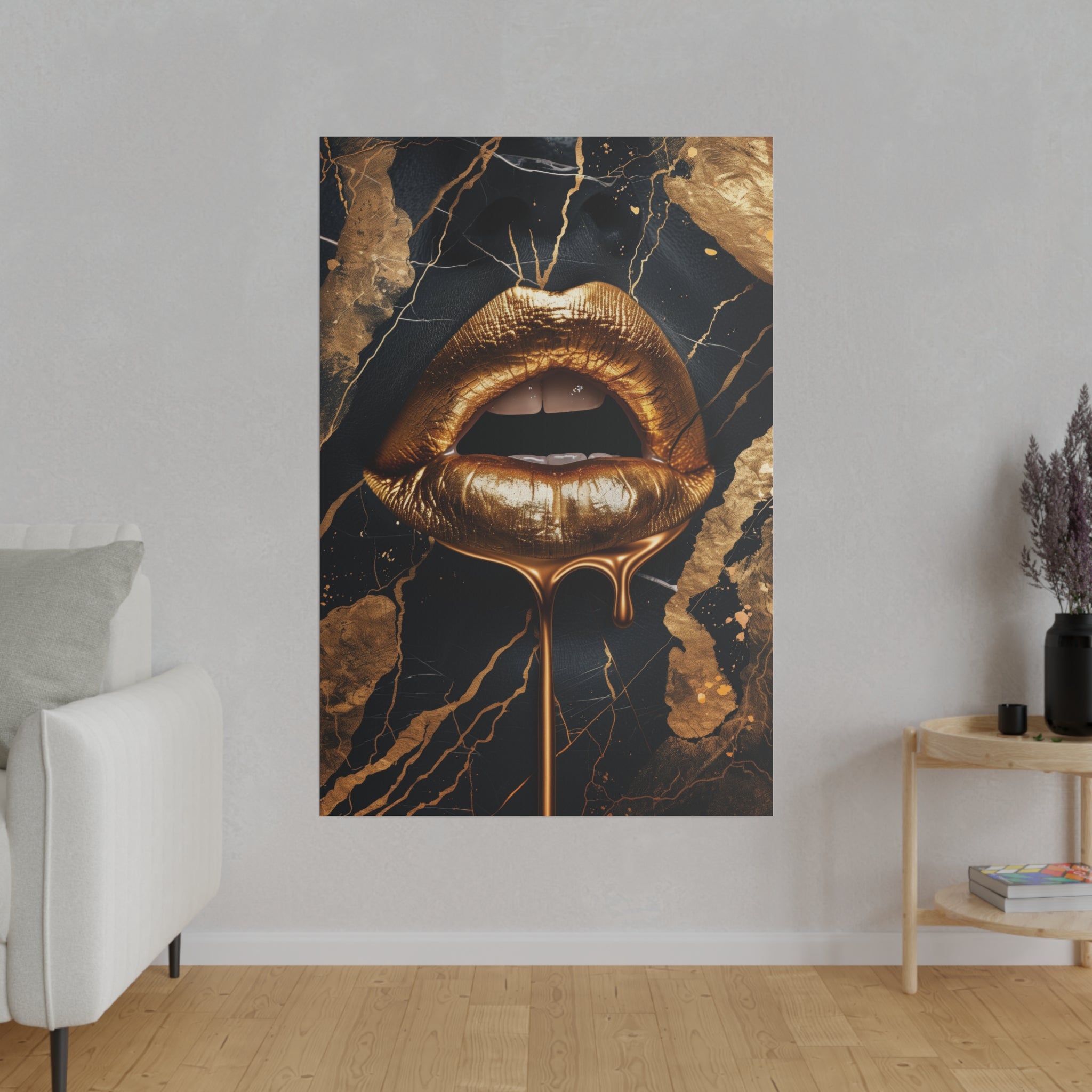 Dripping Golden Lips - Luxury Themed Canvas - Vertical Canvas - WA67