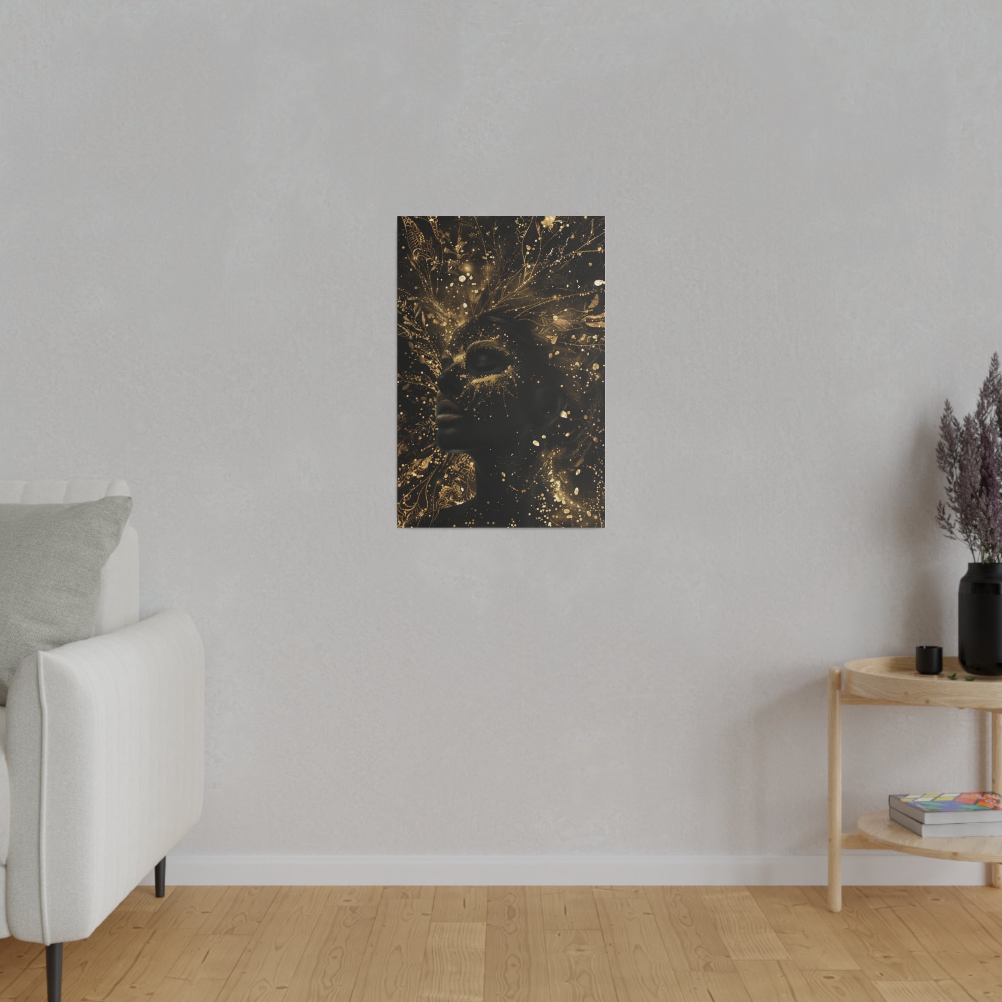 Golden Lifeforce, Woman Portrait - Luxury Gold Themed Wall Art - Vertical Canvas - WA311