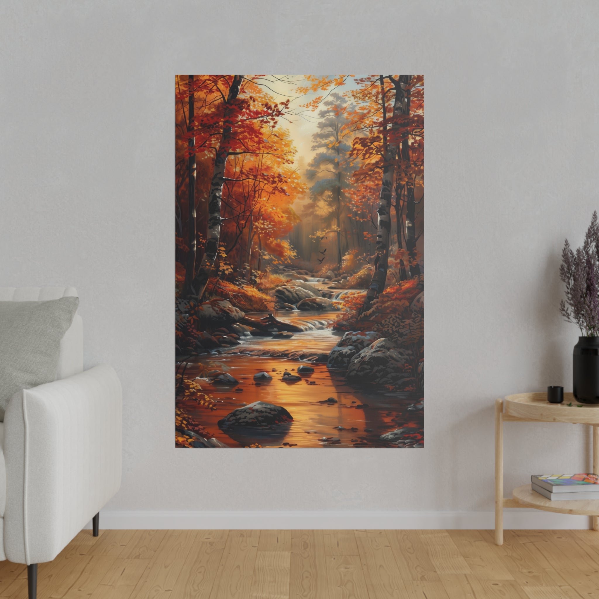 Serene Autumn Stream - Nature Wall Art - Vertical Canvas - WA313