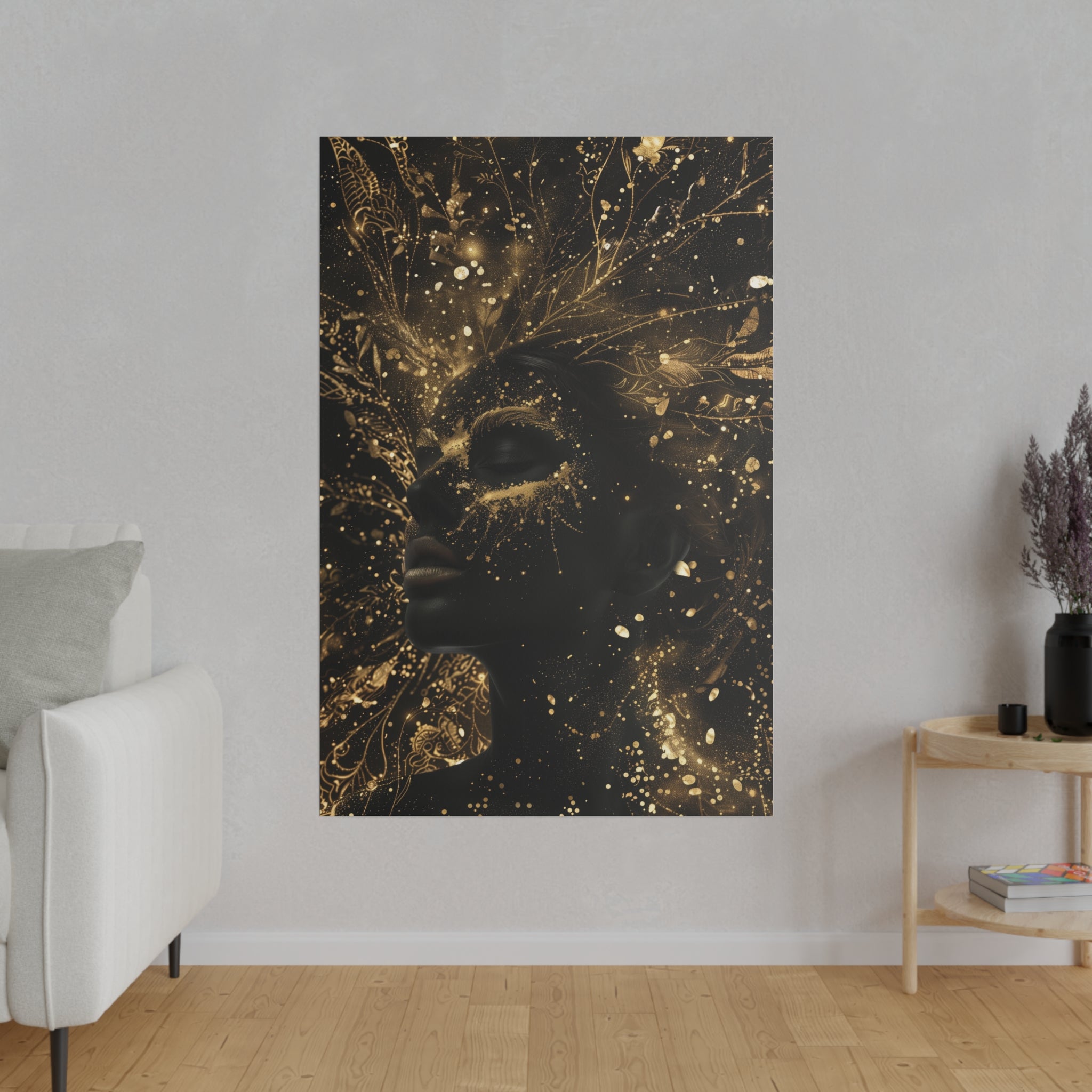 Golden Lifeforce, Woman Portrait - Luxury Gold Themed Wall Art - Vertical Canvas - WA311