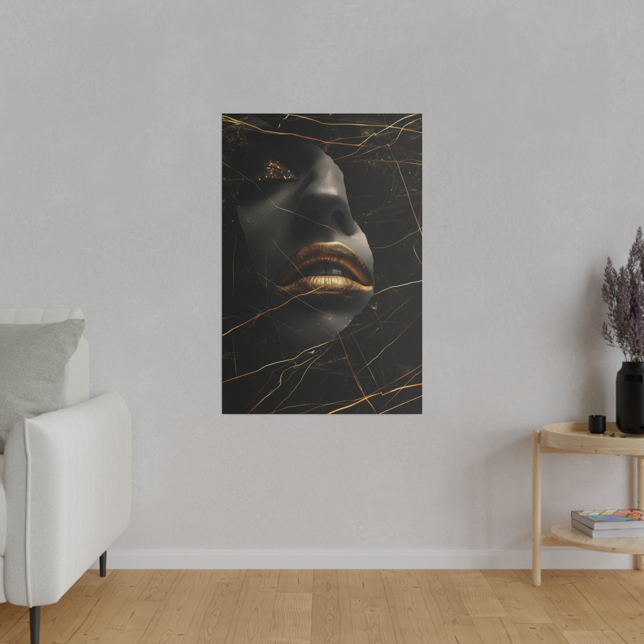 Gilded Fractures, Woman Portrait - Luxury Gold Themed Wall Art - Vertical Canvas - WA308