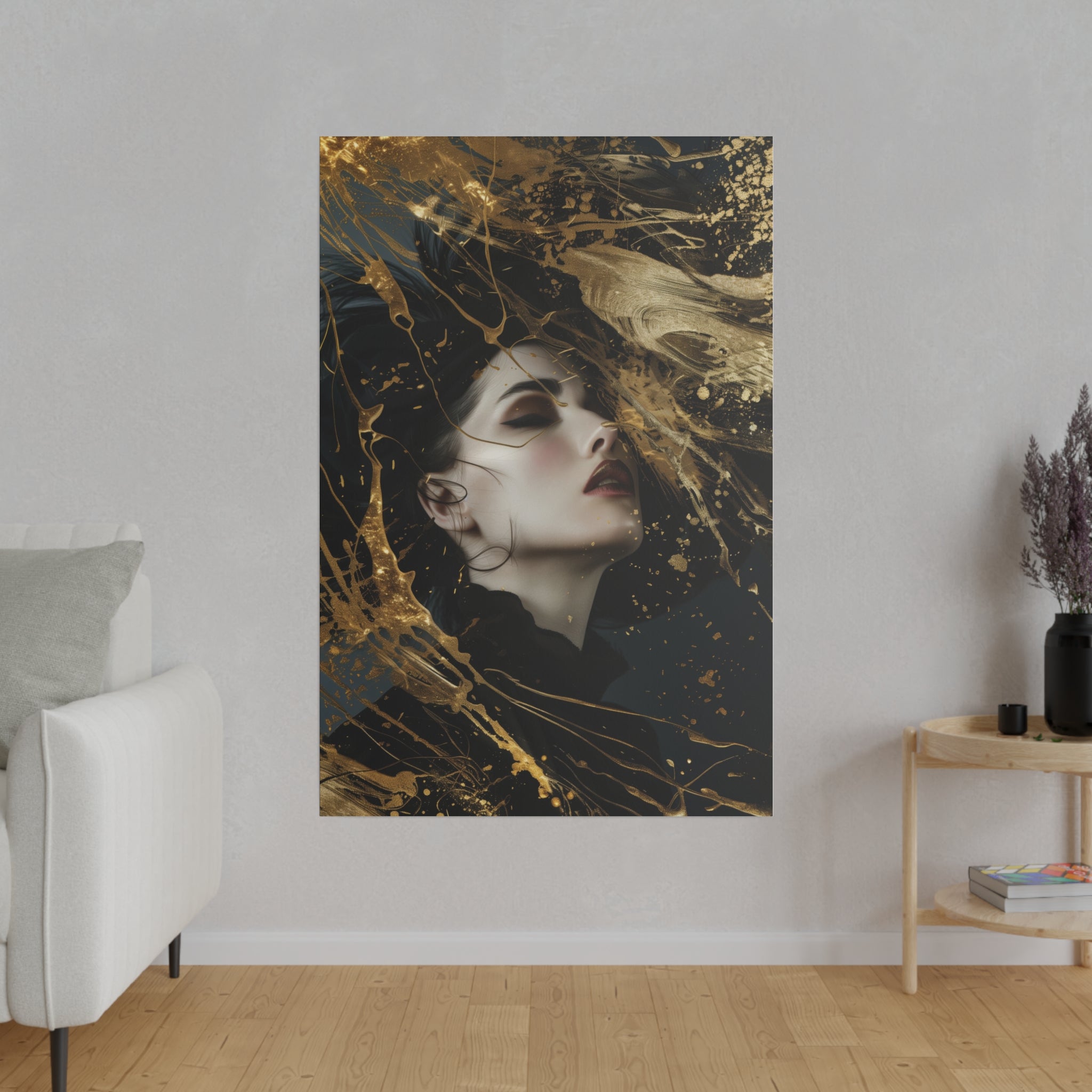 A Splash of Gold, Woman Portrait - Luxury Gold Themed Wall Art - Vertical Canvas - WA297