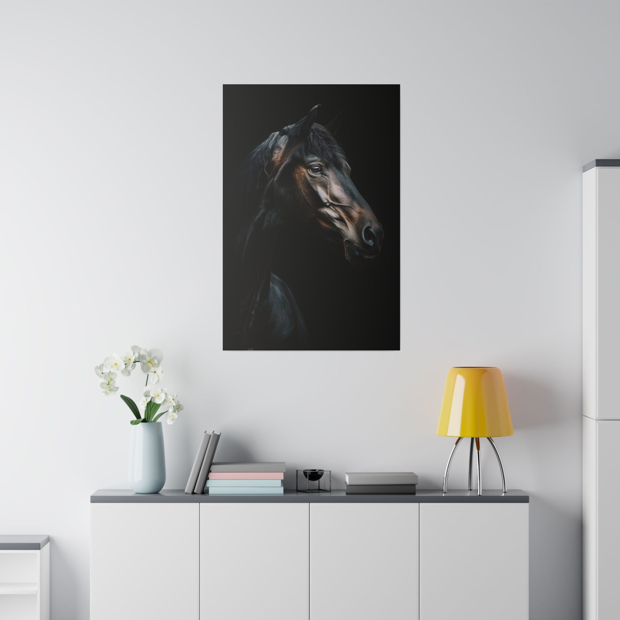 Black Majestic Horse - Wildlife Wall Art - Vertical Canvas - WA244