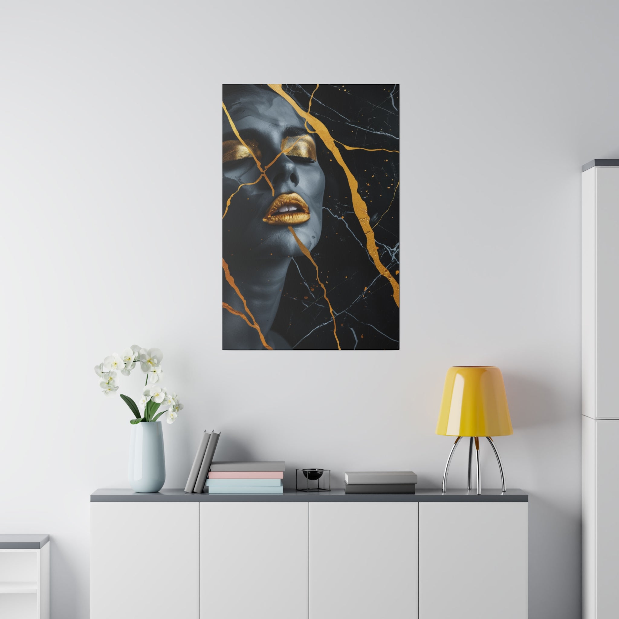 Veins of Gold, Woman Portrait - Luxury Gold Themed Wall Art - Vertical Canvas - WA305