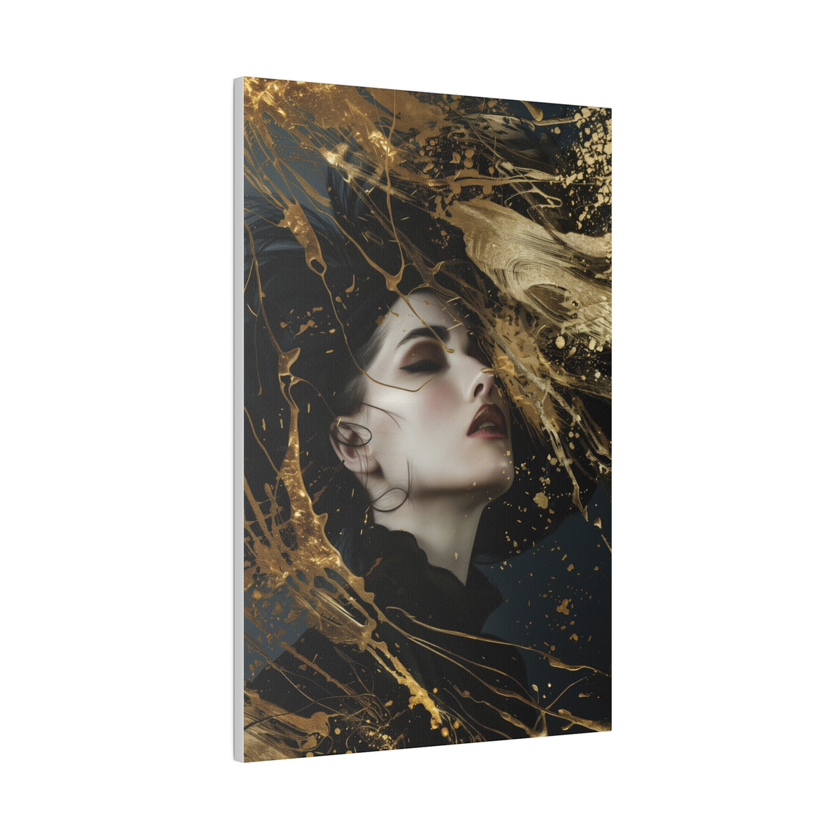 A Splash of Gold, Woman Portrait - Luxury Gold Themed Wall Art - Vertical Canvas - WA297