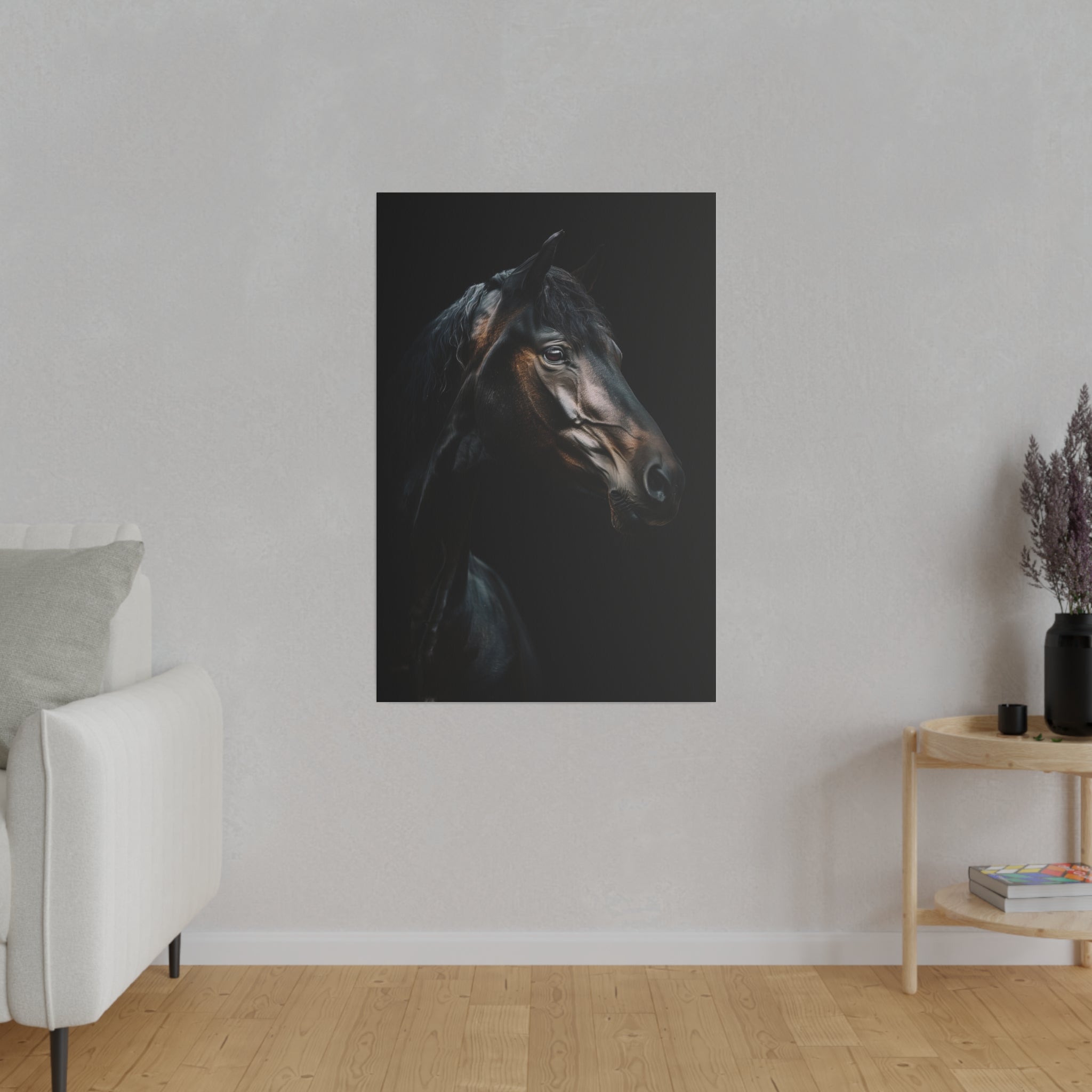 Black Majestic Horse - Wildlife Wall Art - Vertical Canvas - WA244