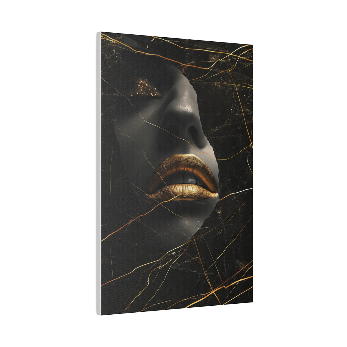 Gilded Fractures, Woman Portrait - Luxury Gold Themed Wall Art - Vertical Canvas - WA308