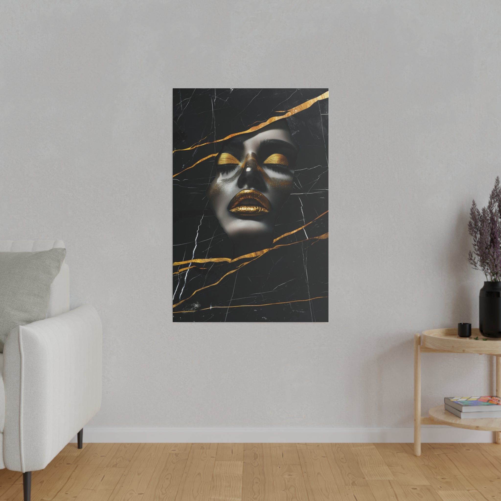 Fragmented Beauty, Woman Portrait - Luxury Gold Themed Wall Art - Vertical Canvas - WA310