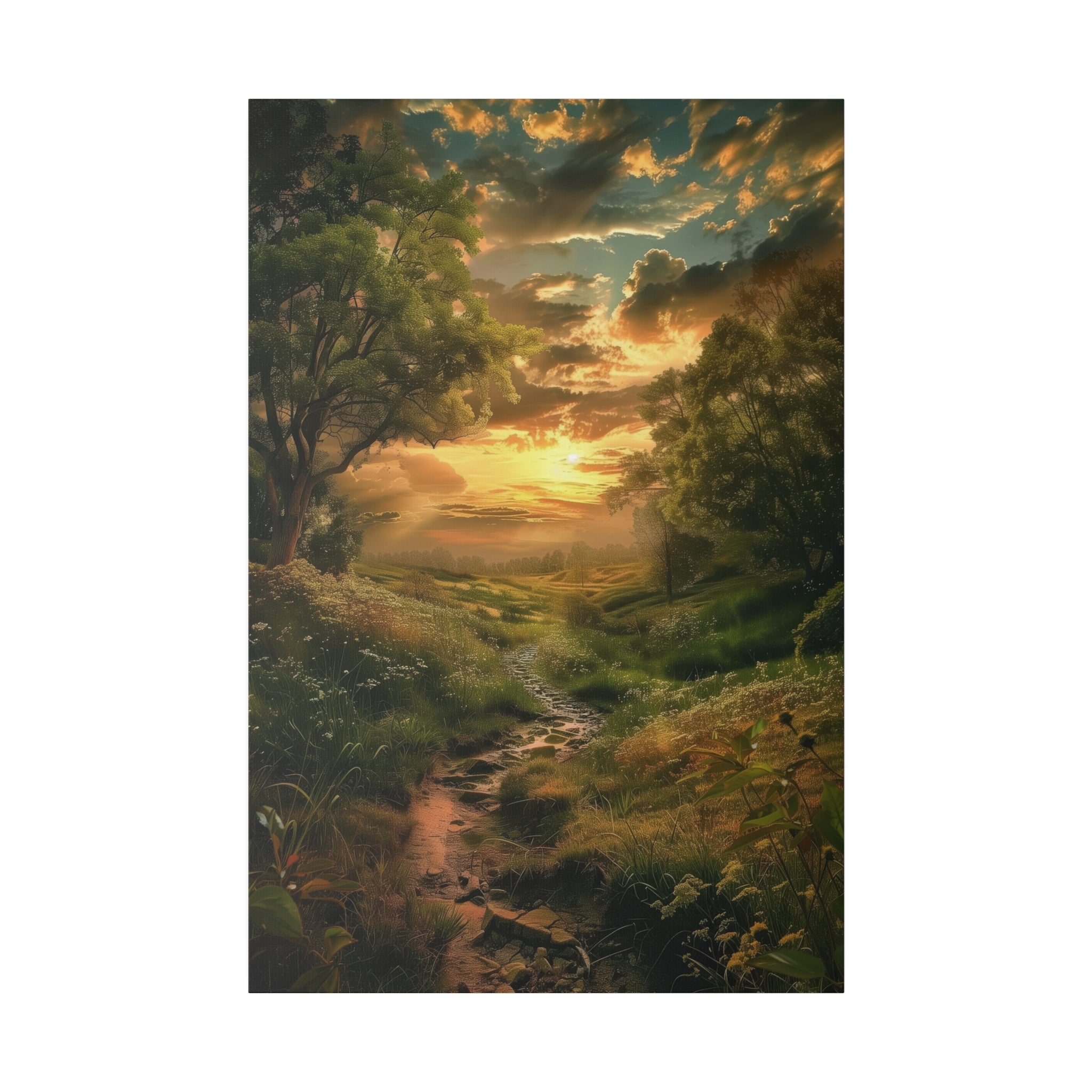 Golden Sunset Stream - Nature Wall Art - Vertical Canvas - WA326