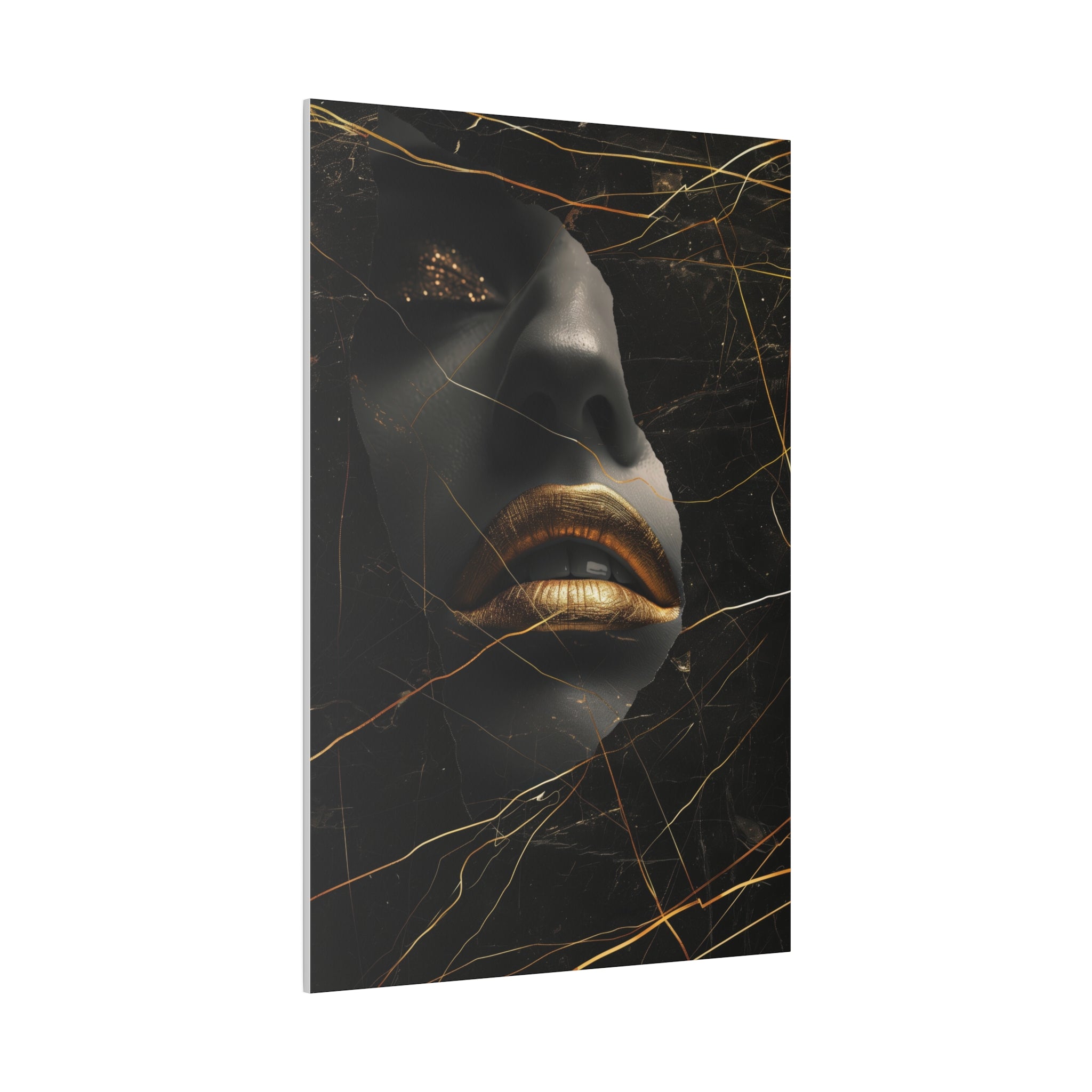 Gilded Fractures, Woman Portrait - Luxury Gold Themed Wall Art - Vertical Canvas - WA308