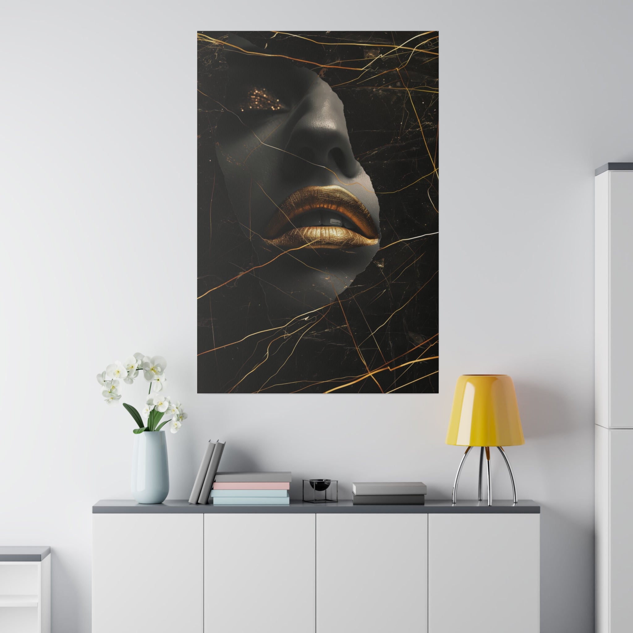 Gilded Fractures, Woman Portrait - Luxury Gold Themed Wall Art - Vertical Canvas - WA308