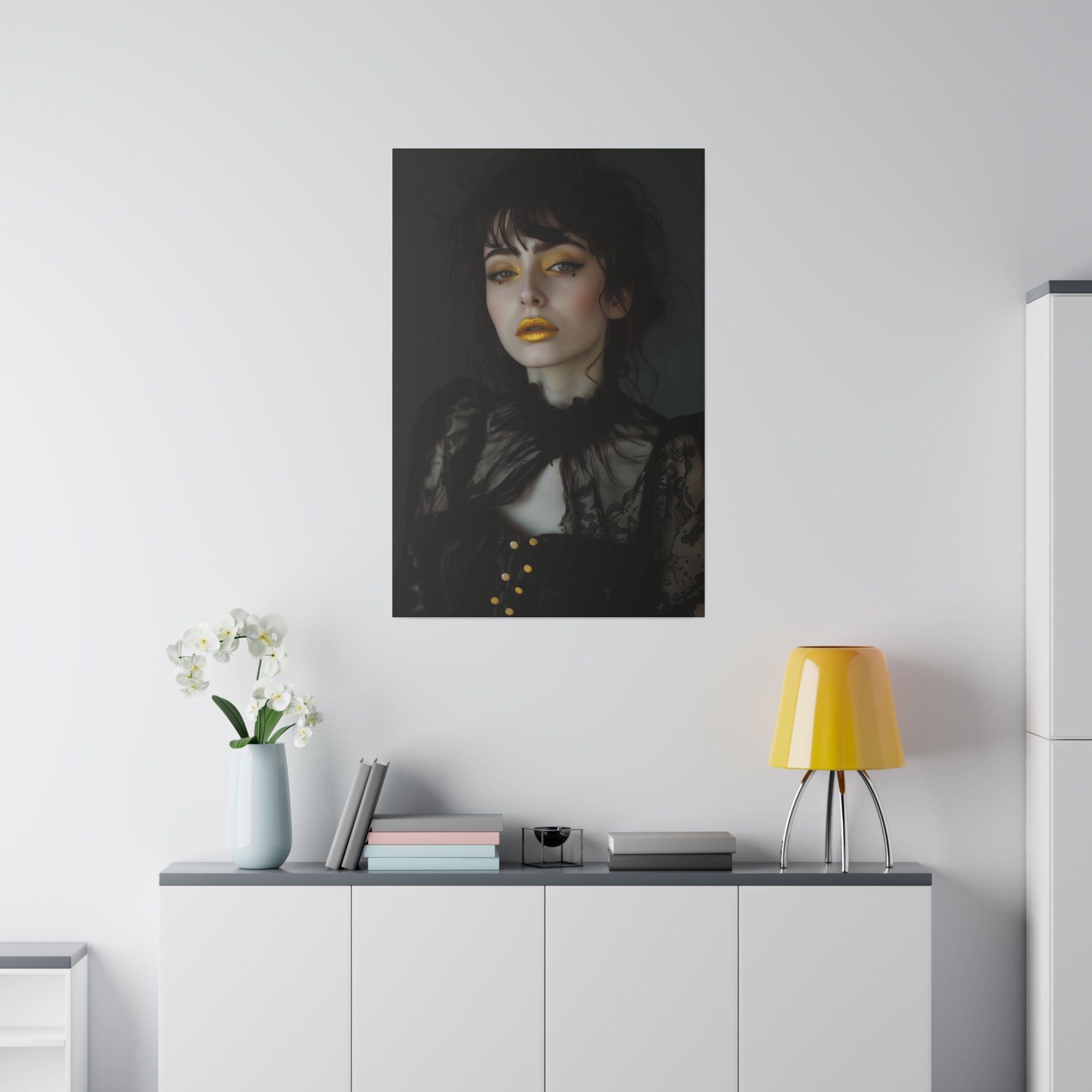 Enigmatic Glamour, Woman Portrait - Luxury Gold Themed Wall Art - Vertical Canvas - WA304