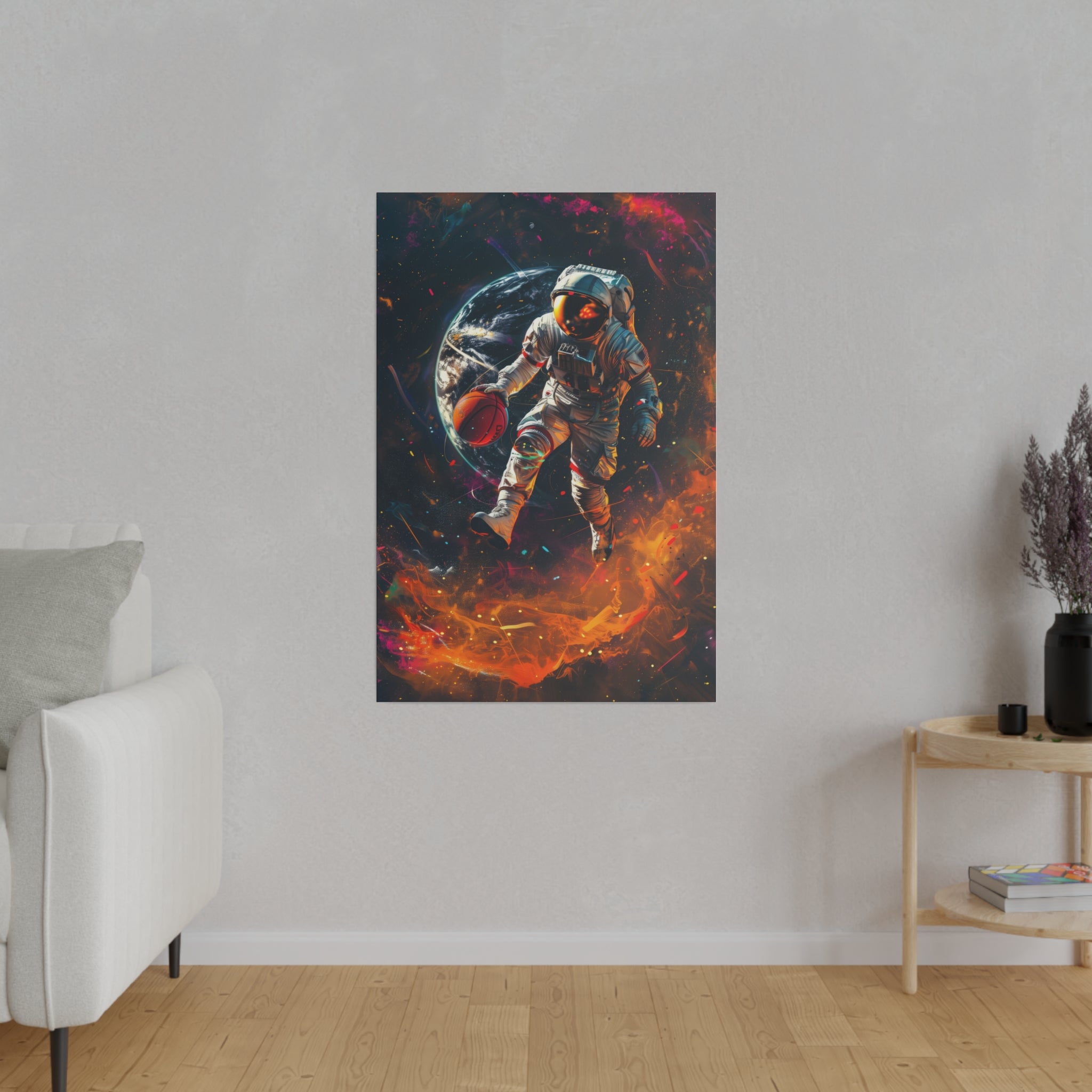 Basketball Player in Space Wall Art - Vertical Canvas - WA117