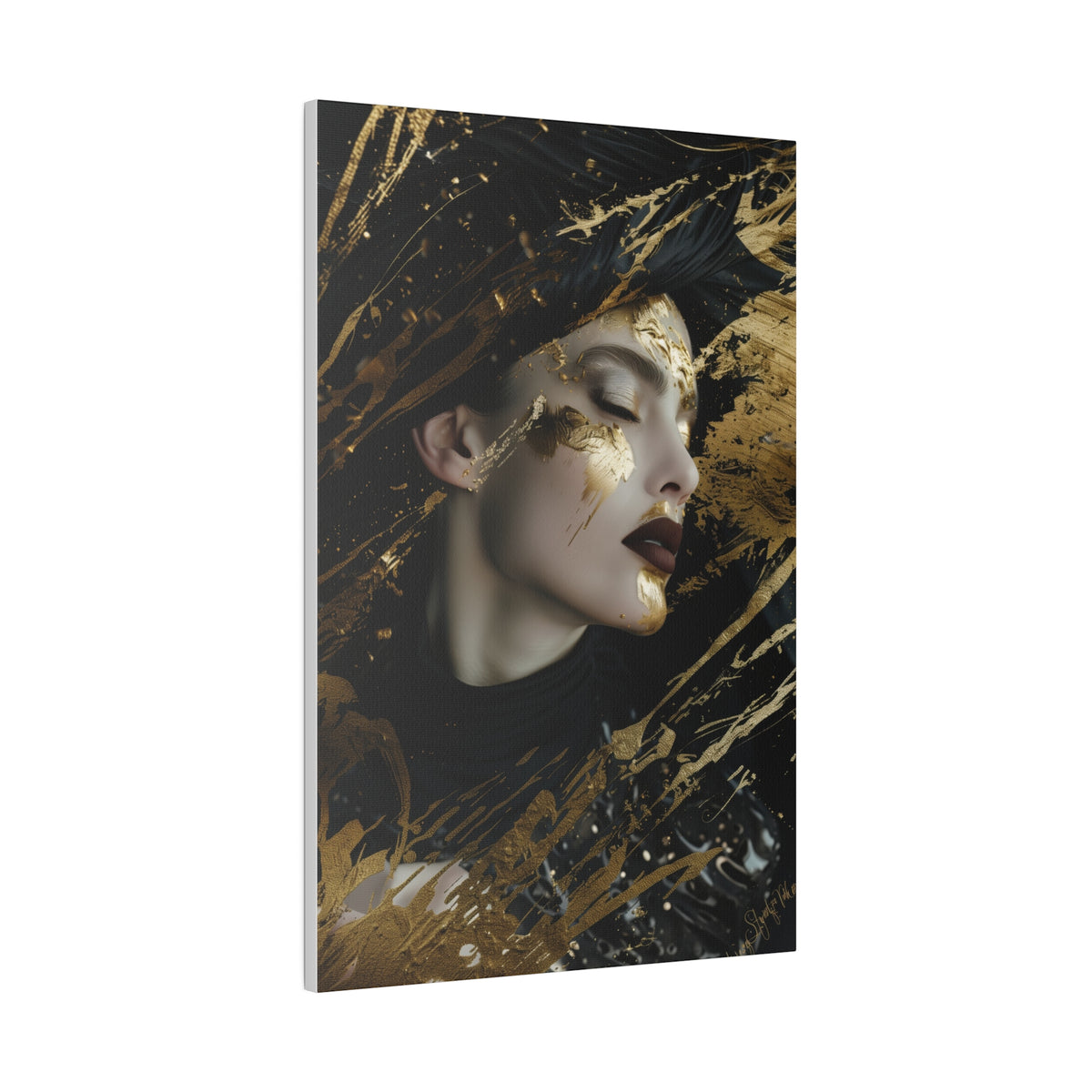 Graced by Gold, Woman Portrait - Luxury Gold Themed Wall Art - Vertical Canvas - WA298