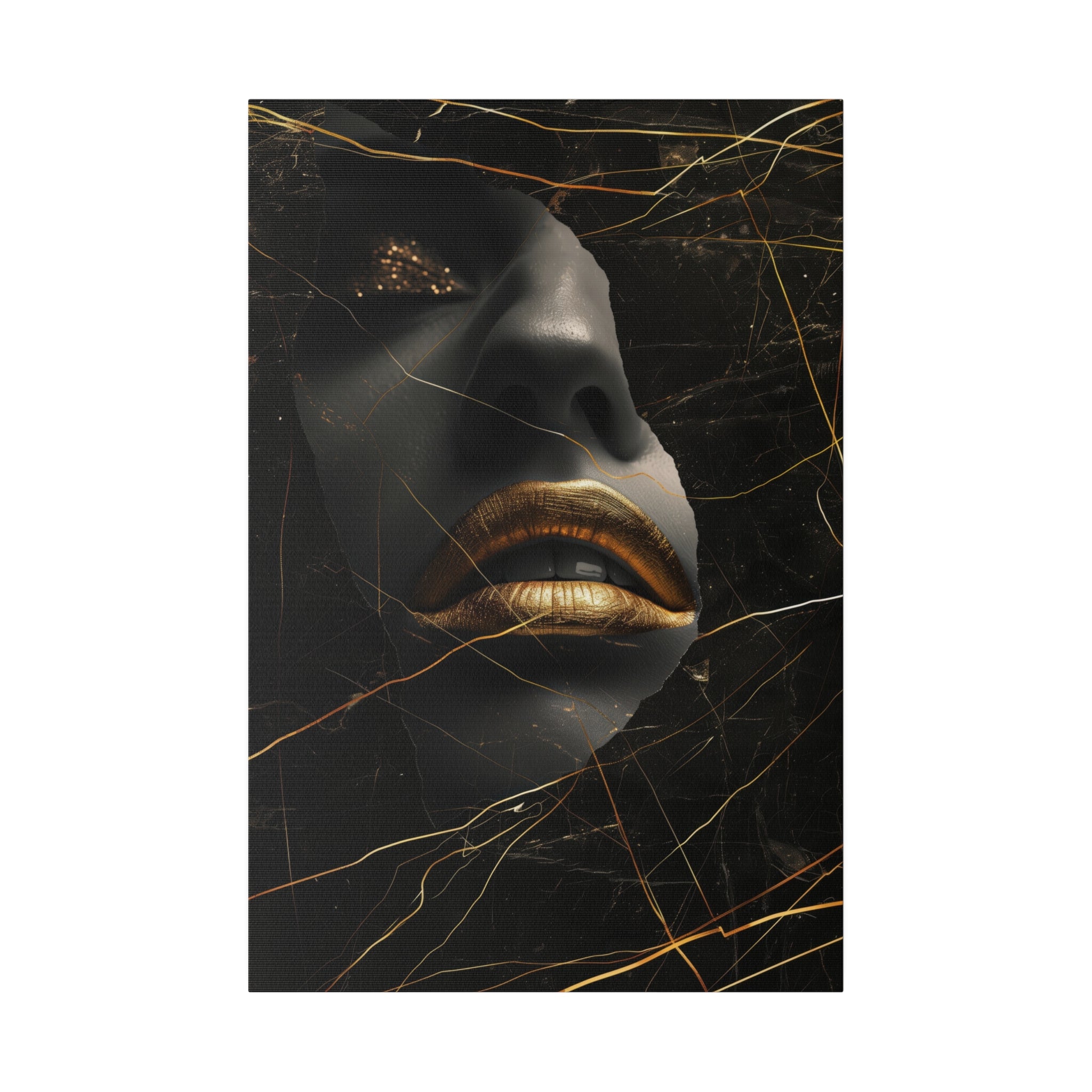 Gilded Fractures, Woman Portrait - Luxury Gold Themed Wall Art - Vertical Canvas - WA308