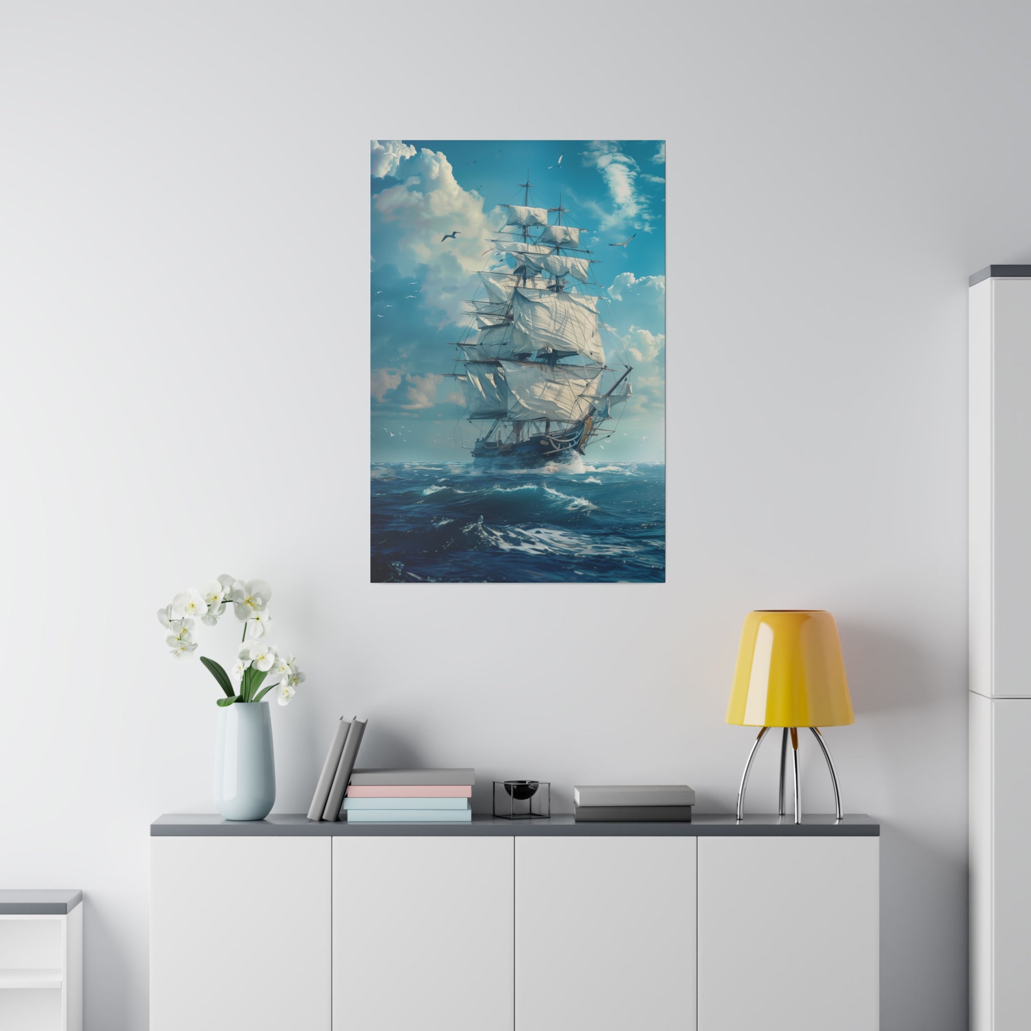 Ship on the Ocean Wall Art - Vertical Canvas - WA101