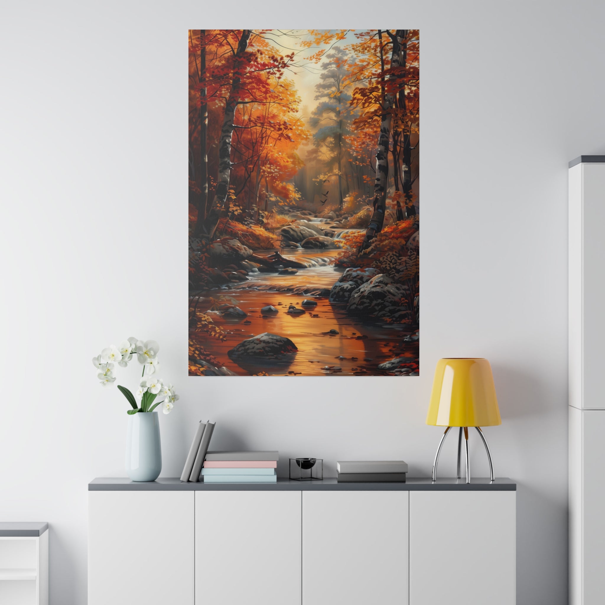 Serene Autumn Stream - Nature Wall Art - Vertical Canvas - WA313