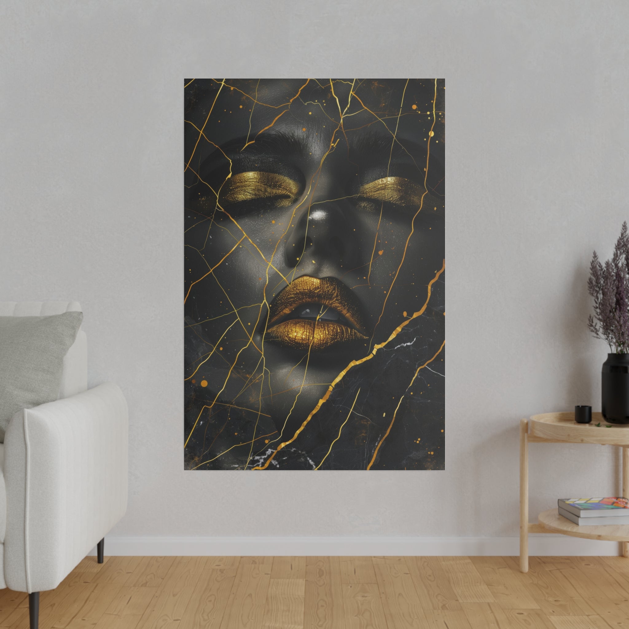 Shattered Gold, Woman Portrait - Luxury Gold Themed Wall Art - Vertical Canvas - WA307