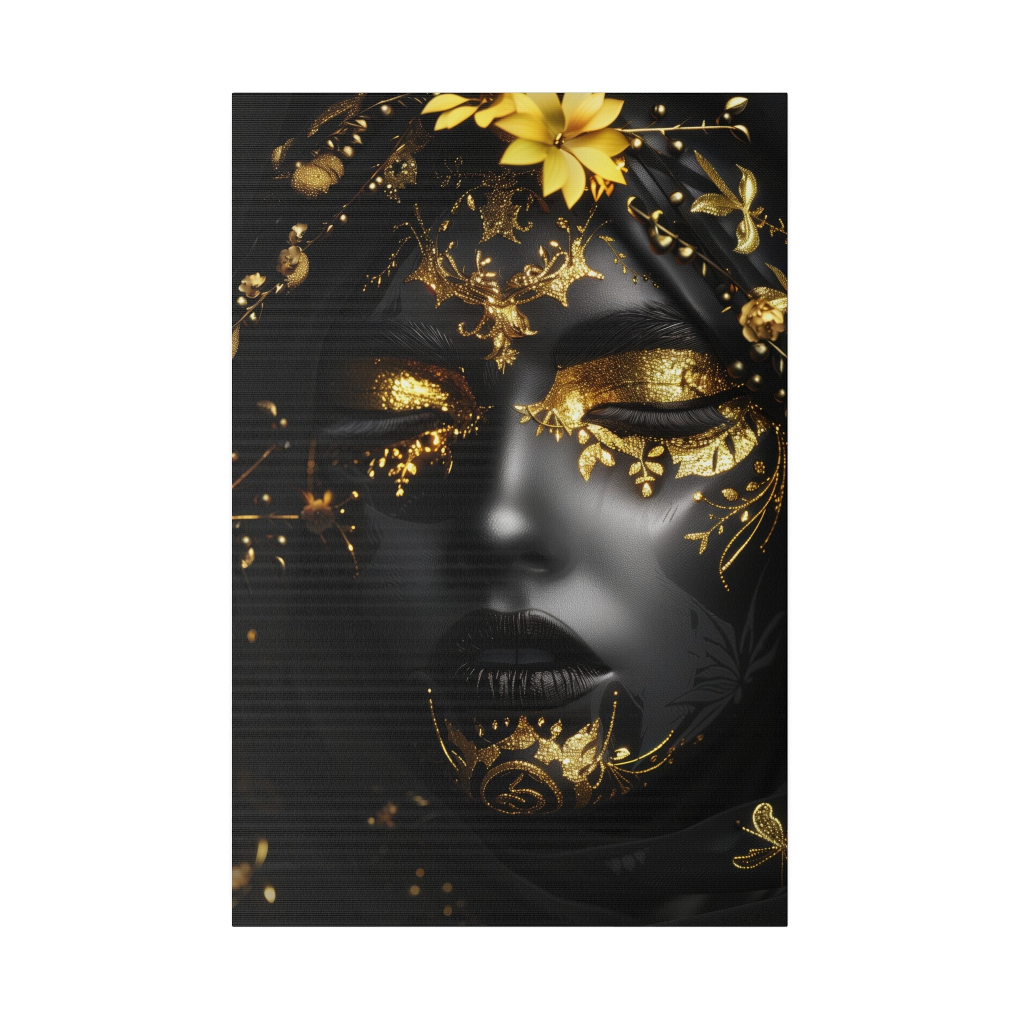 Golden Brilliance, Woman Portrait - Luxury Gold Themed Wall Art - Vertical Canvas - WA312