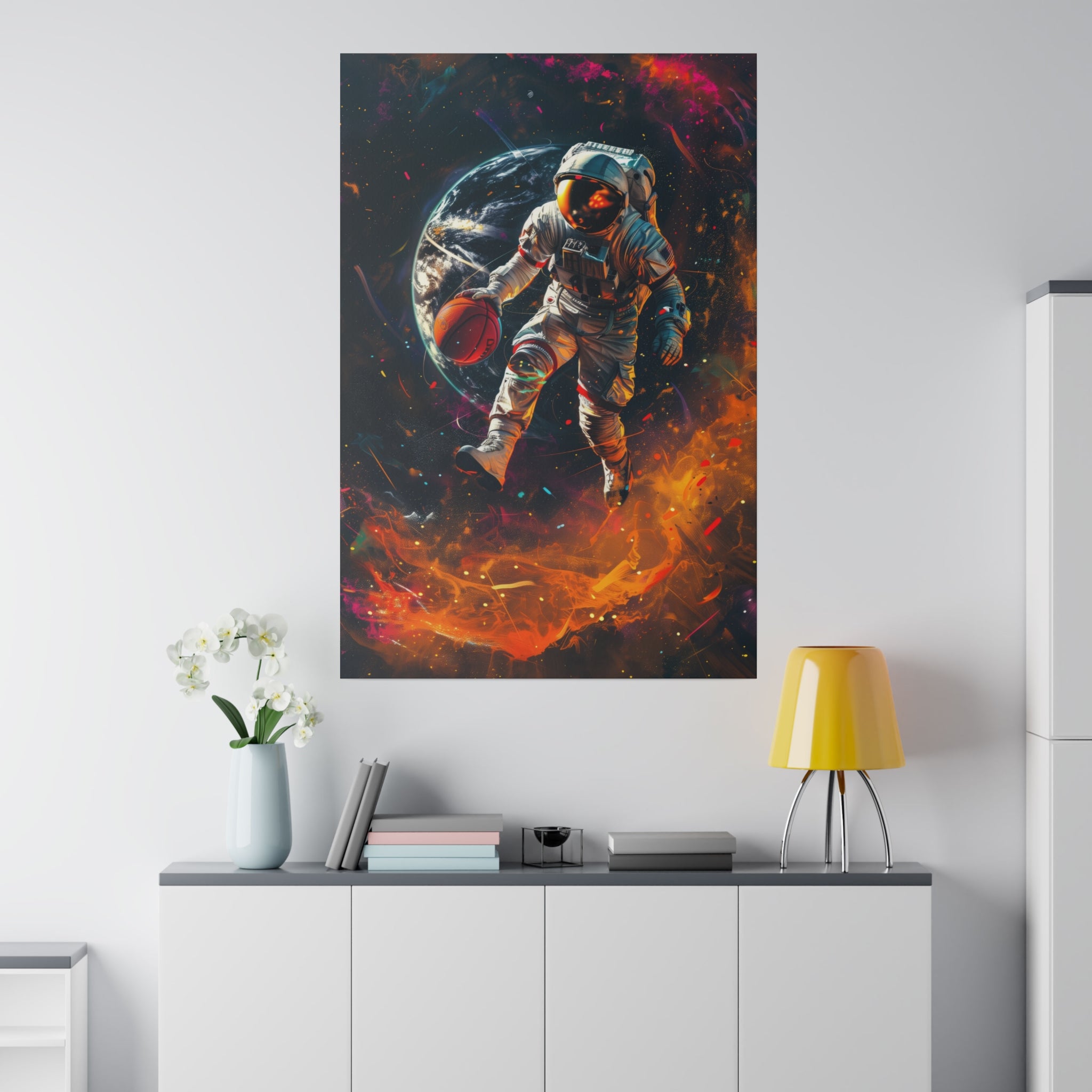 Basketball Player in Space Wall Art - Vertical Canvas - WA117