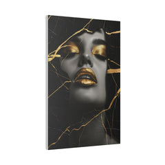 Cracked Elegance, Woman Portrait - Luxury Gold Themed Wall Art - Vertical Canvas - WA306