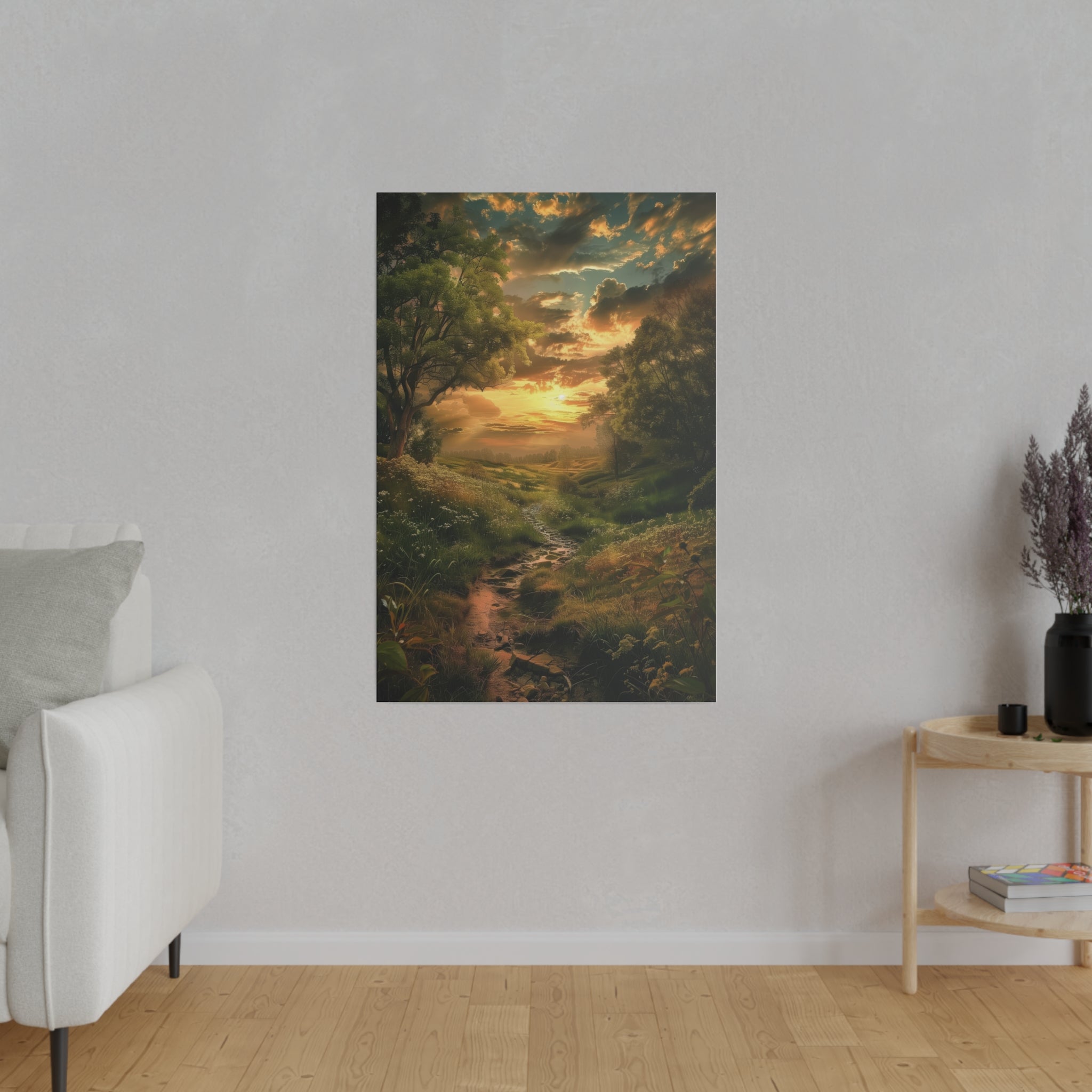 Golden Sunset Stream - Nature Wall Art - Vertical Canvas - WA326