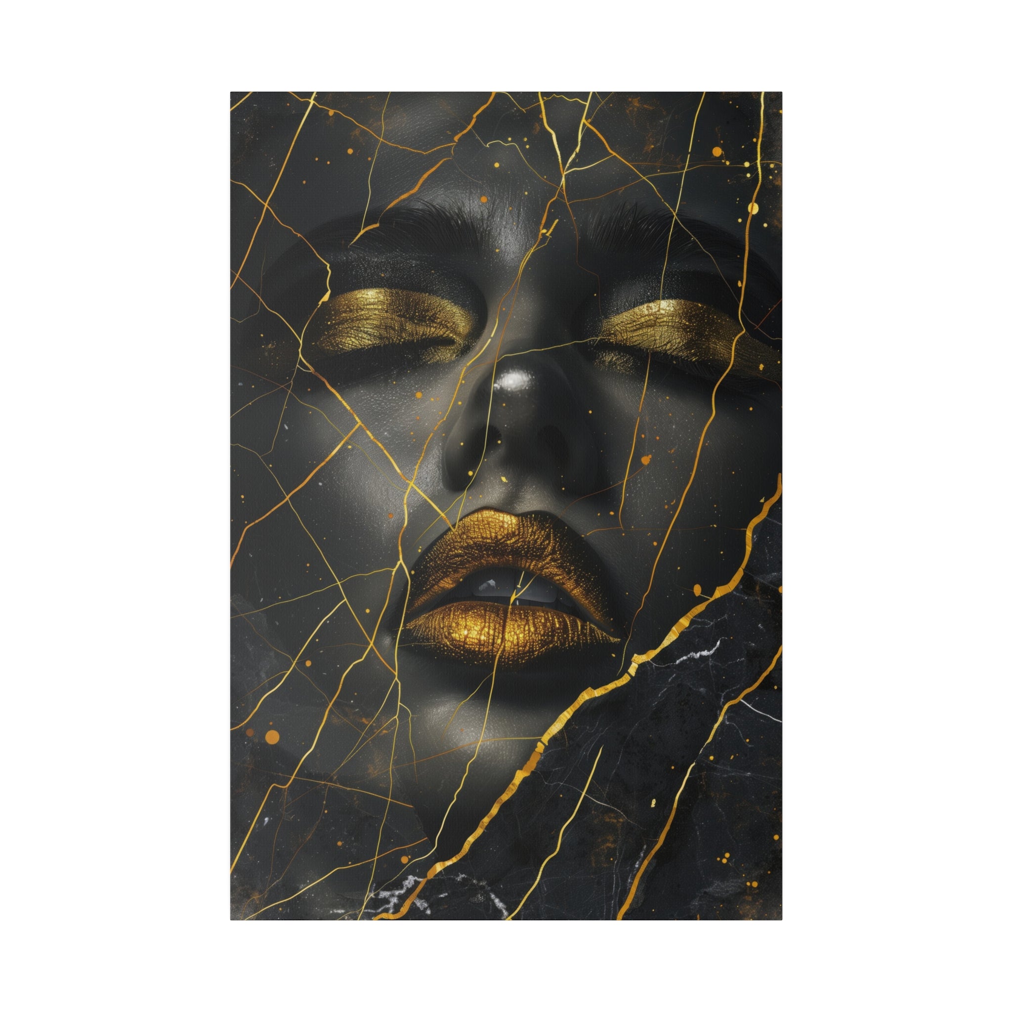 Shattered Gold, Woman Portrait - Luxury Gold Themed Wall Art - Vertical Canvas - WA307