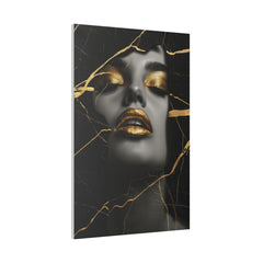 Cracked Elegance, Woman Portrait - Luxury Gold Themed Wall Art - Vertical Canvas - WA306