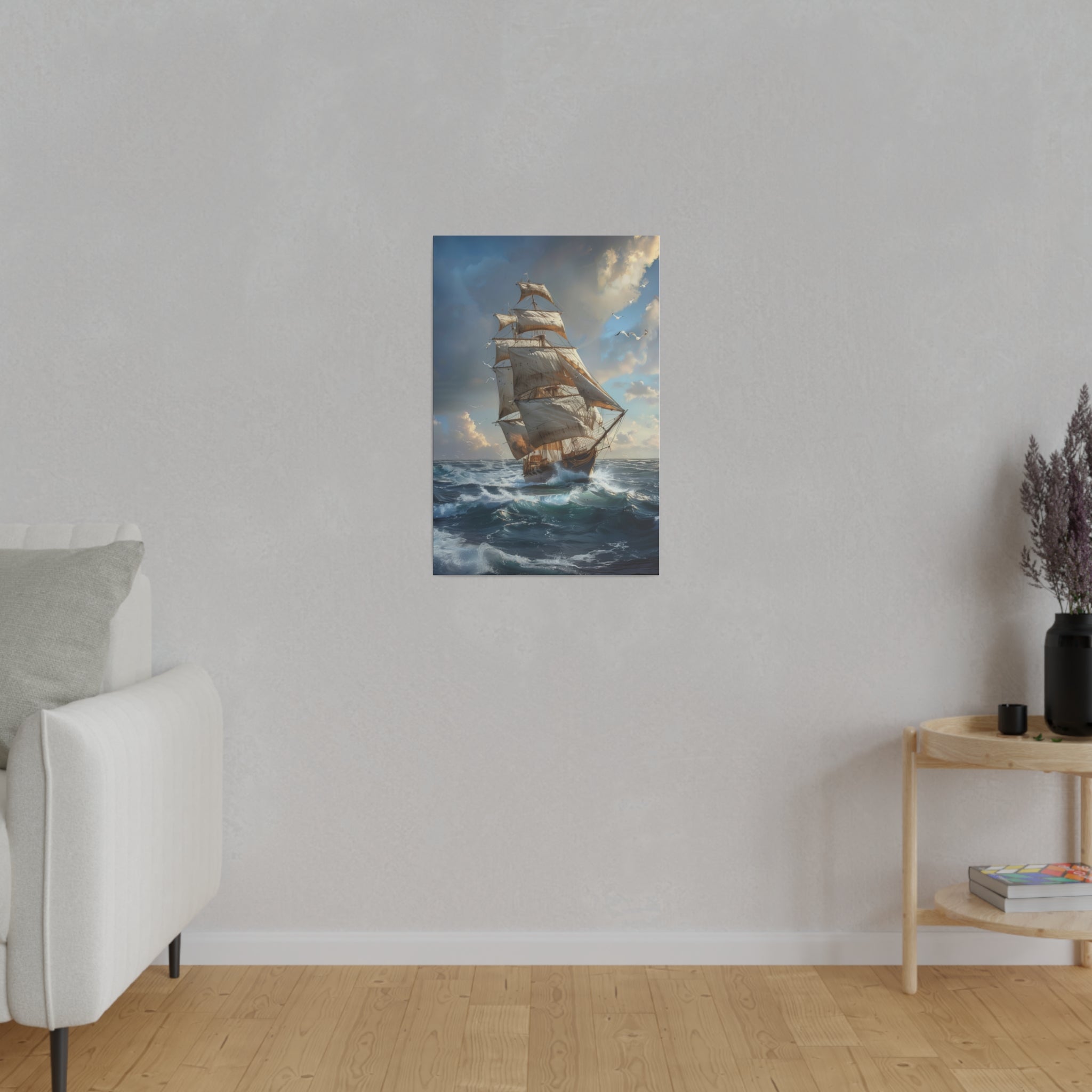 Ship on the Ocean Wall Art - Vertical Canvas - WA100