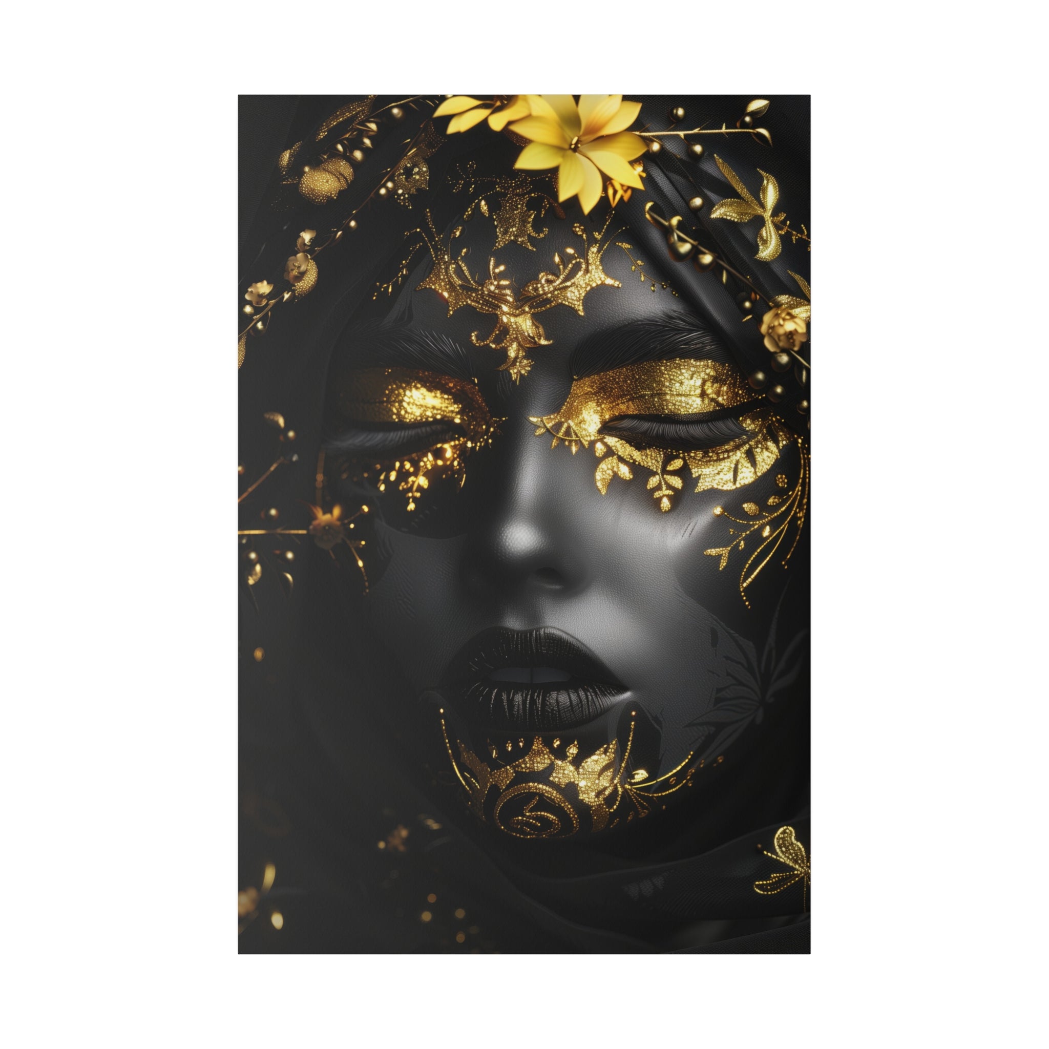 Golden Brilliance, Woman Portrait - Luxury Gold Themed Wall Art - Vertical Canvas - WA312