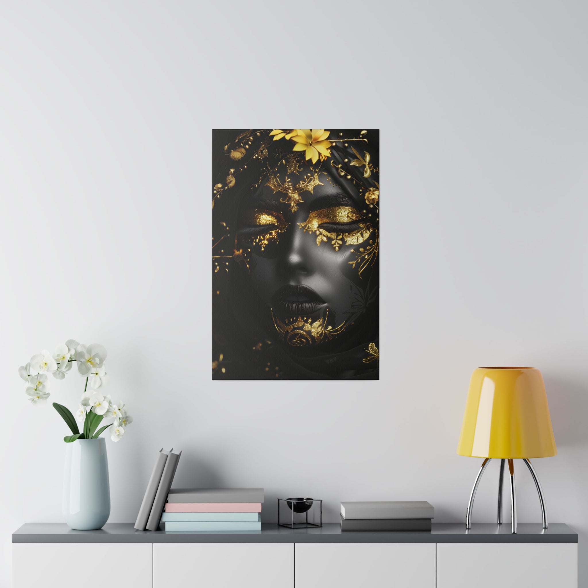 Golden Brilliance, Woman Portrait - Luxury Gold Themed Wall Art - Vertical Canvas - WA312