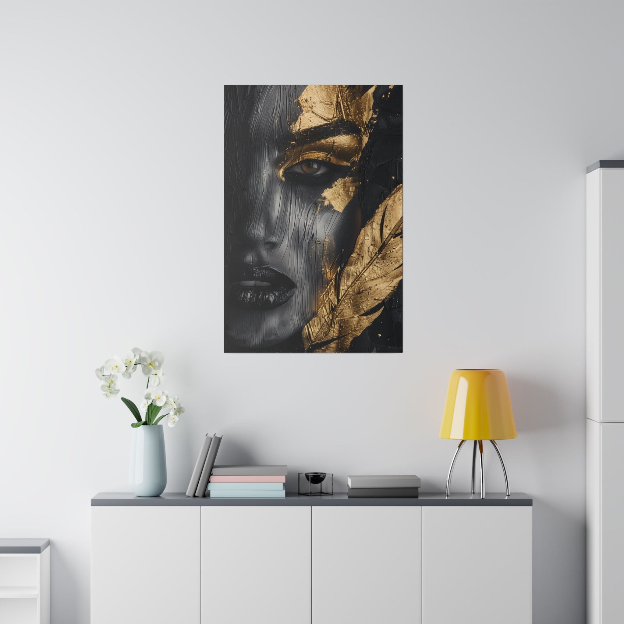 Painted Beauty, Woman Portrait - Luxury Gold Themed Wall Art - Vertical Canvas - WA296