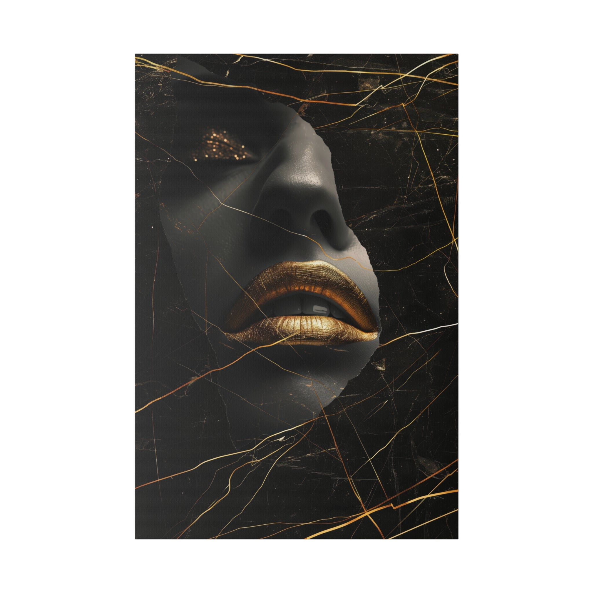 Gilded Fractures, Woman Portrait - Luxury Gold Themed Wall Art - Vertical Canvas - WA308